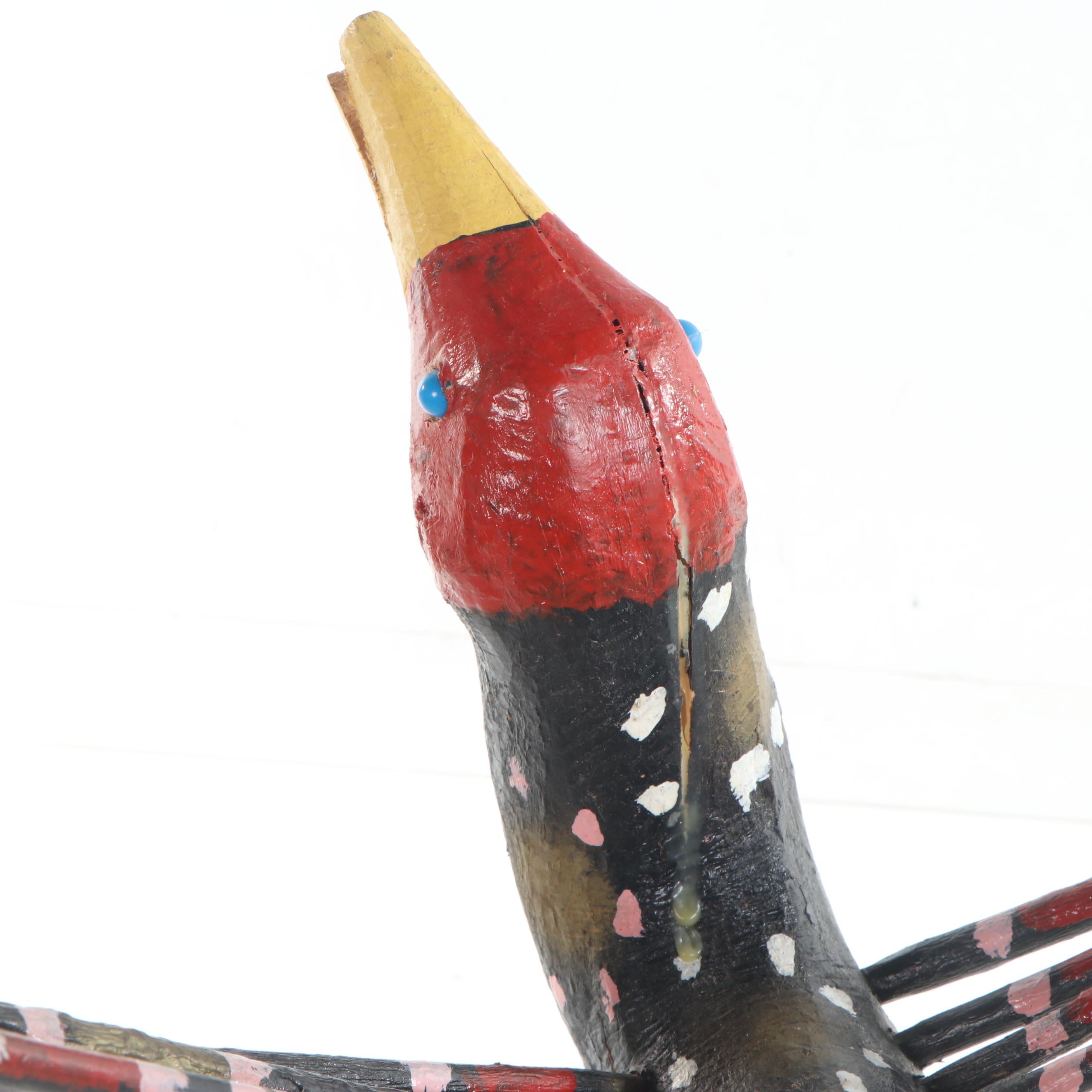 Edd Lambdin Folk Art Polychrome Wood Bird Sculpture