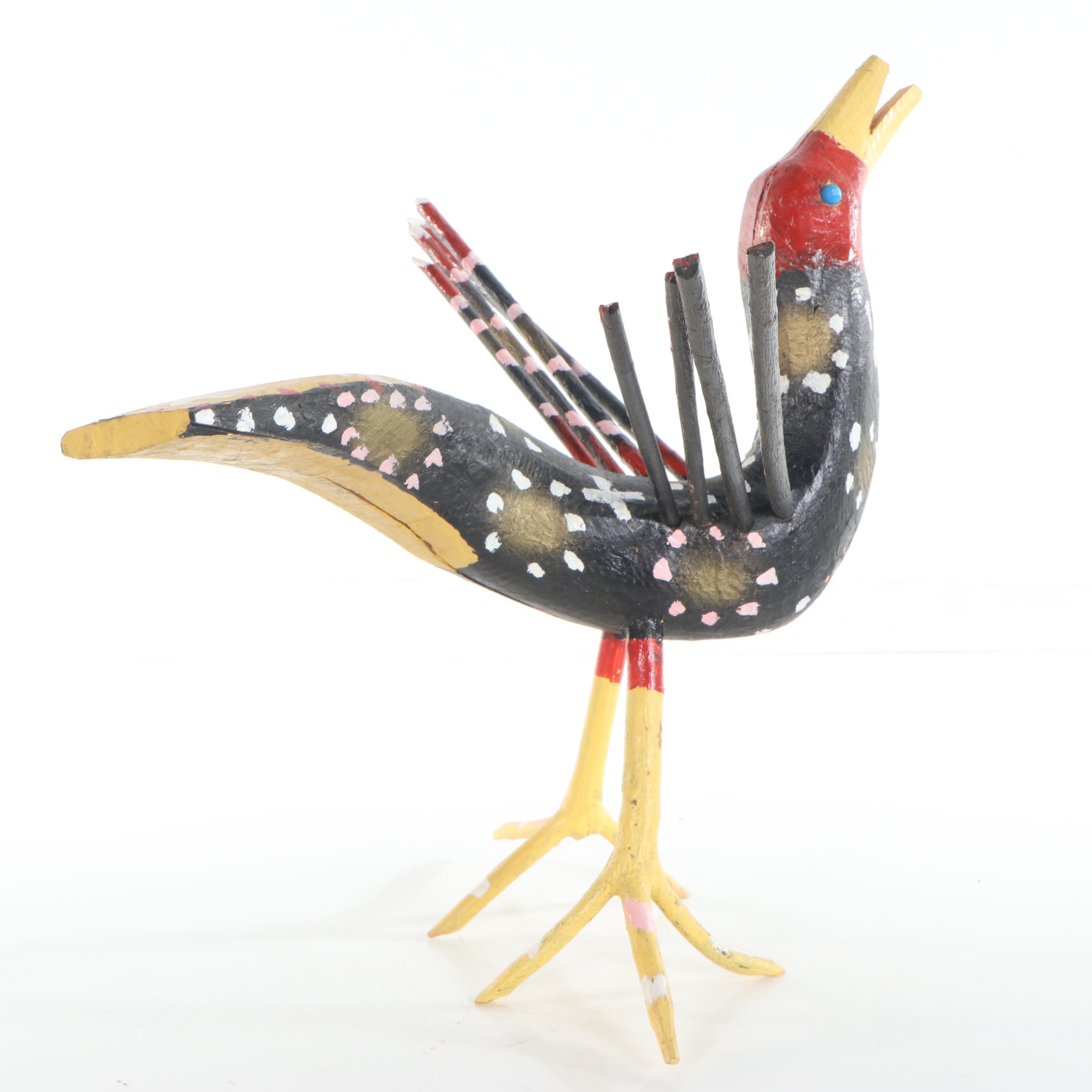 Edd Lambdin Folk Art Polychrome Wood Bird Sculpture