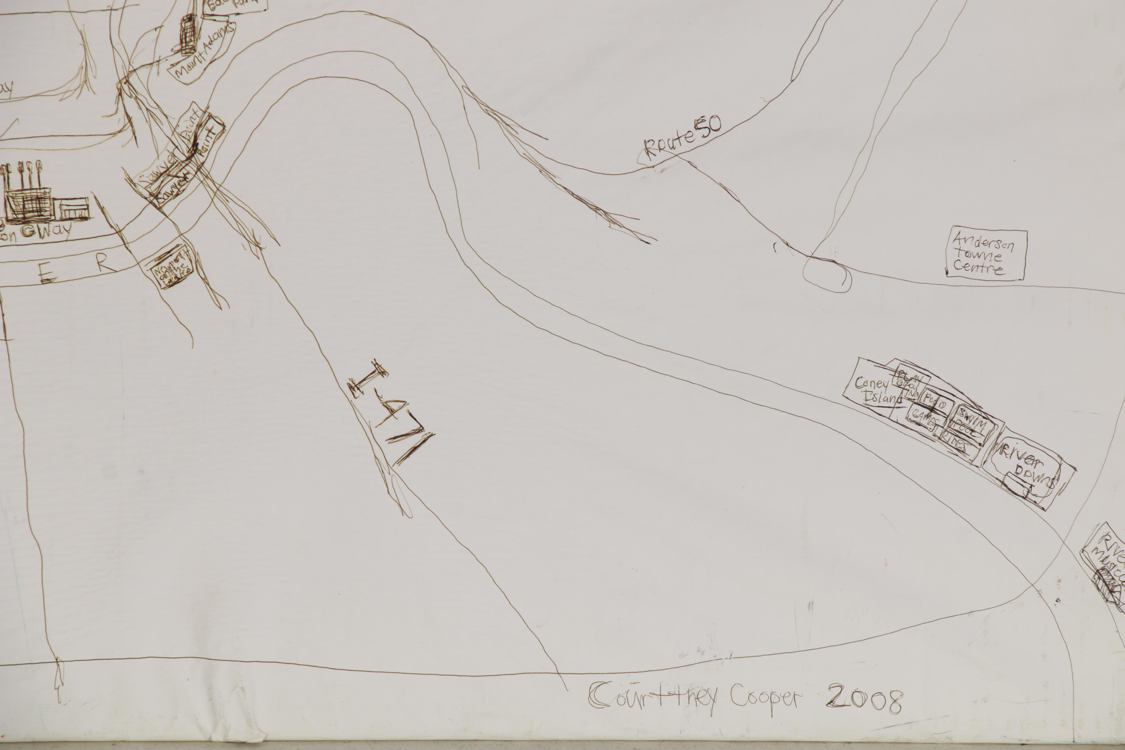 Courttney Cooper Large-Scale Ink Drawing Map "Zinzinnati, Ohio USA Rocks," 2008