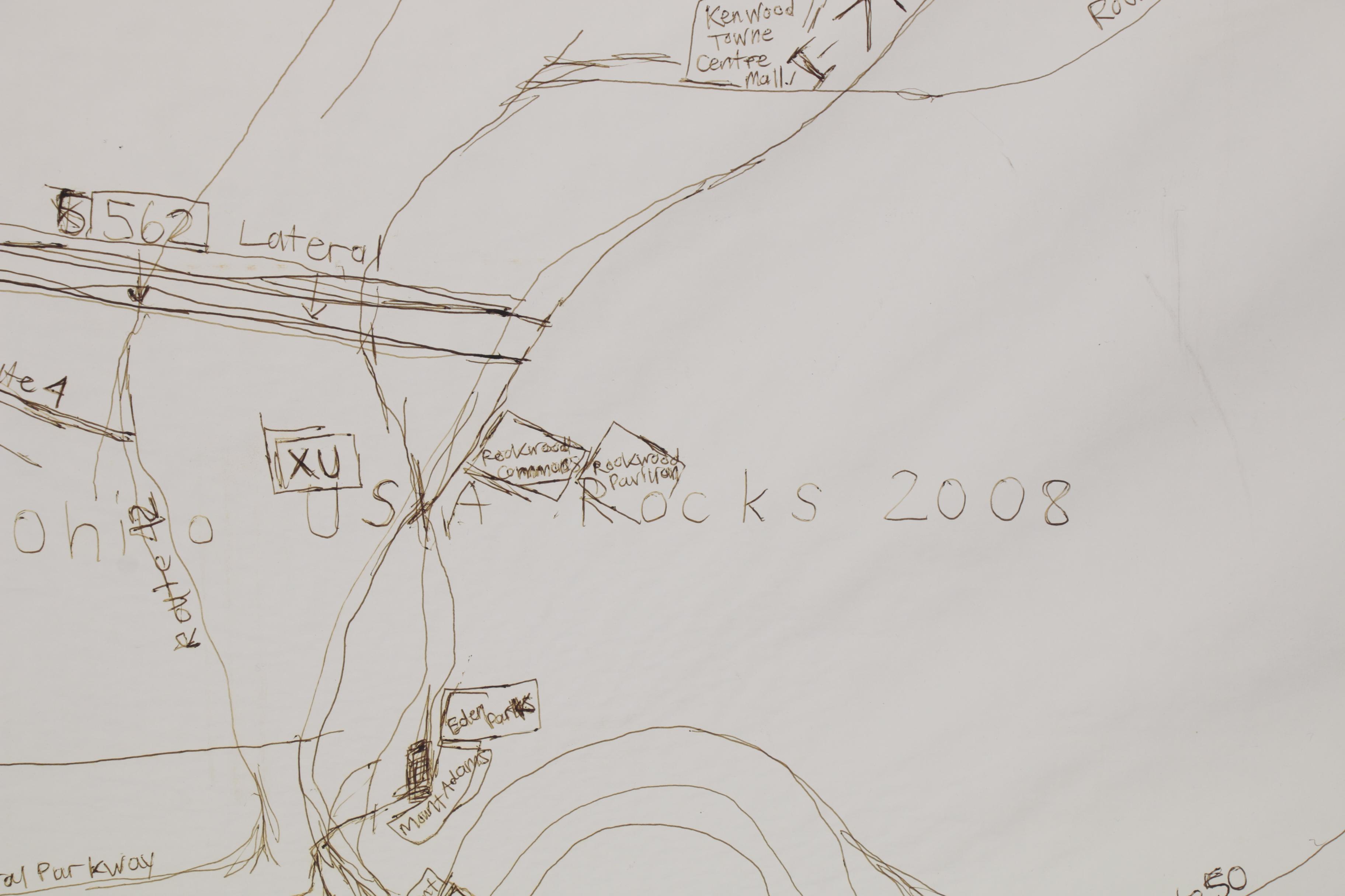 Courttney Cooper Large-Scale Ink Drawing Map "Zinzinnati, Ohio USA Rocks," 2008
