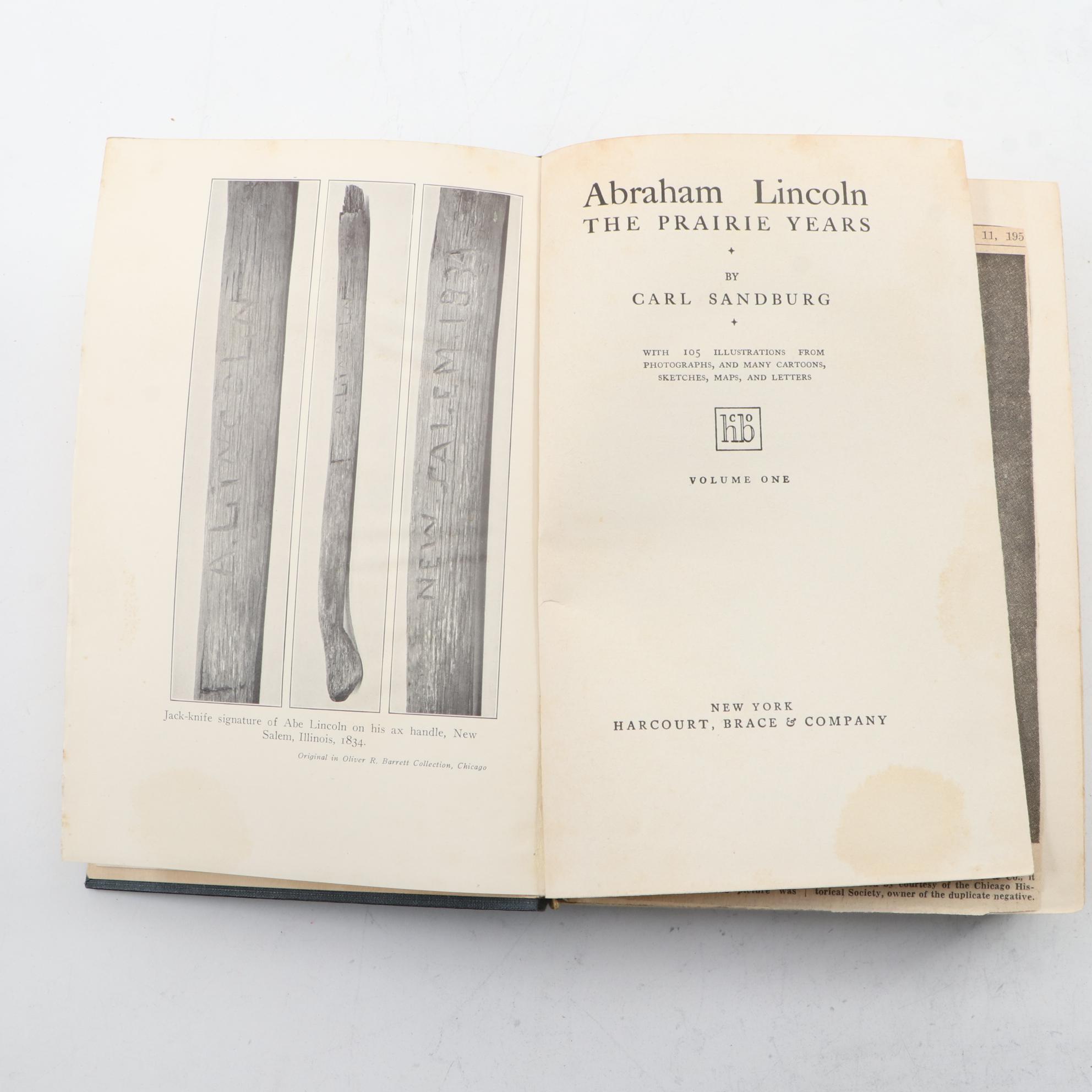 First Trade Edition "Abraham Lincoln: The Prairie Years" by Carl Sandburg