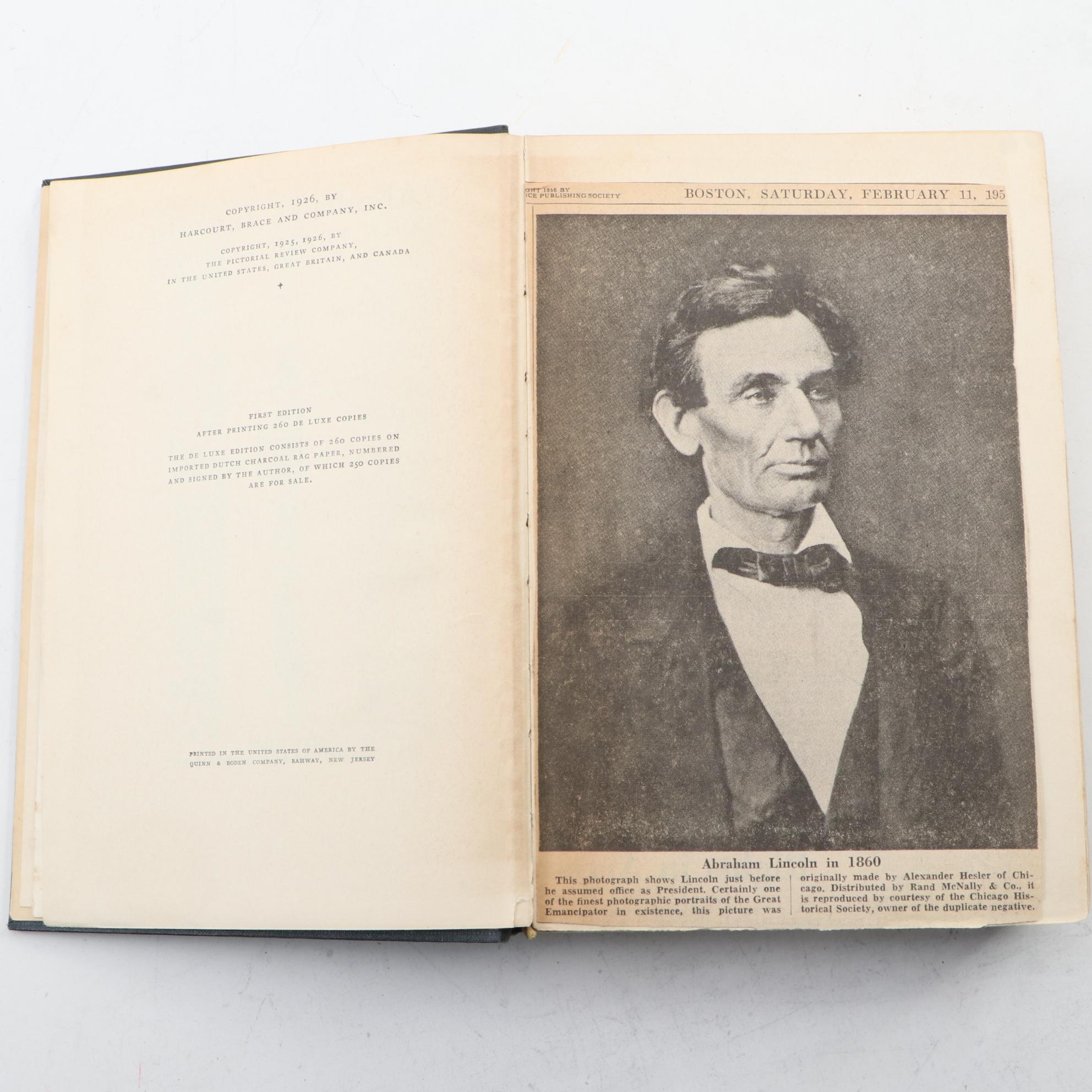 First Trade Edition "Abraham Lincoln: The Prairie Years" by Carl Sandburg