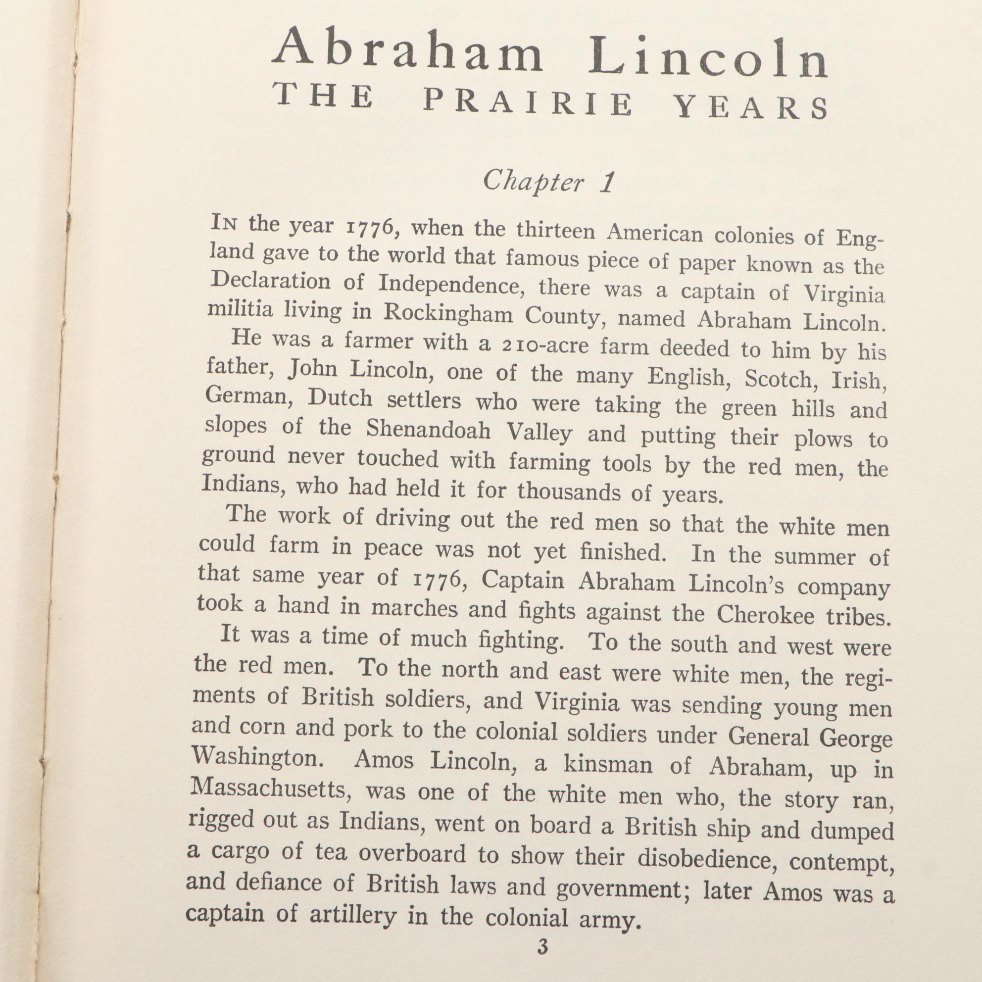 First Trade Edition "Abraham Lincoln: The Prairie Years" by Carl Sandburg