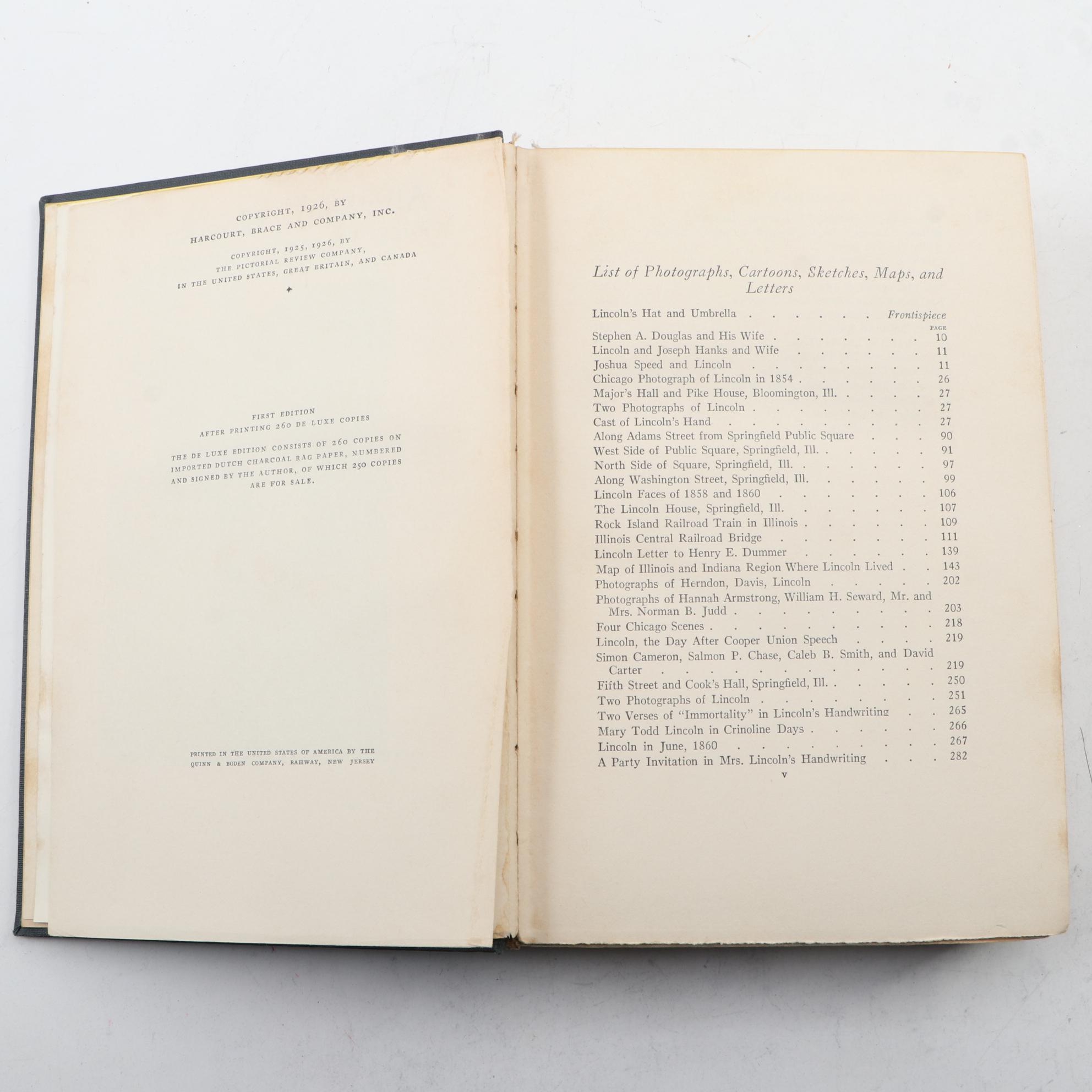 First Trade Edition "Abraham Lincoln: The Prairie Years" by Carl Sandburg