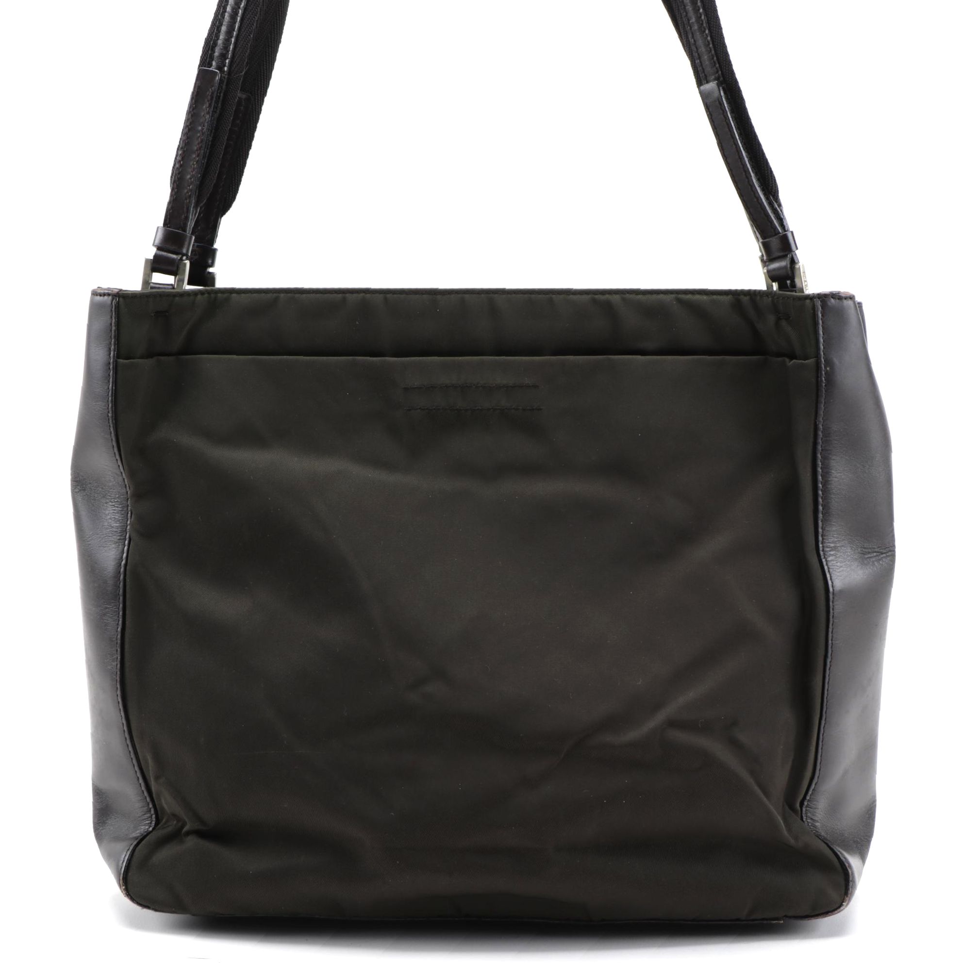 Prada Shoulder Tote in Dark Brown Nylon with Leather Trim