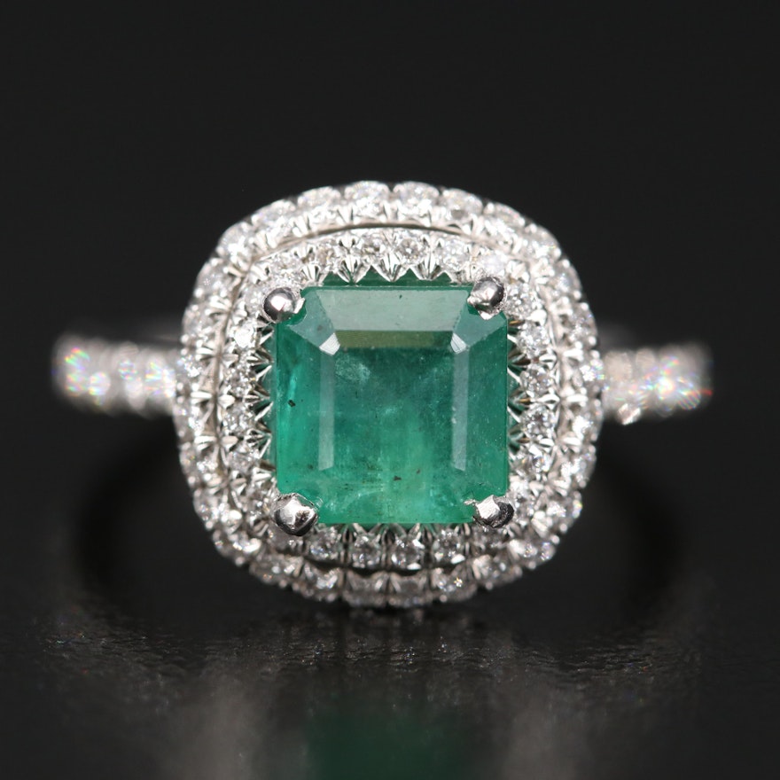 Platinum 2.75 CT Emerald and 1.25 CTW Diamond Ring