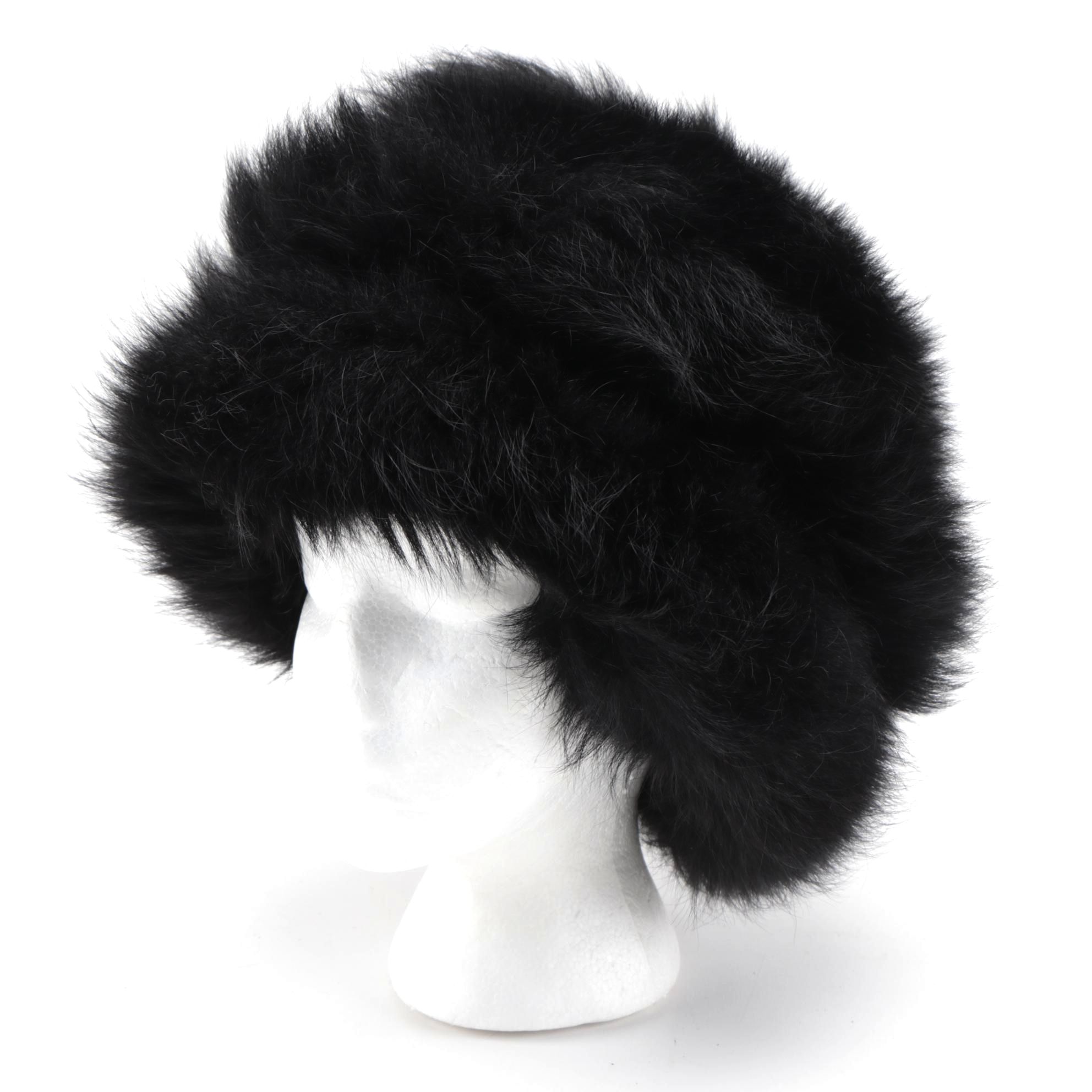 Gottesman Black Faux Fur Hat and Borsalino Hat Box