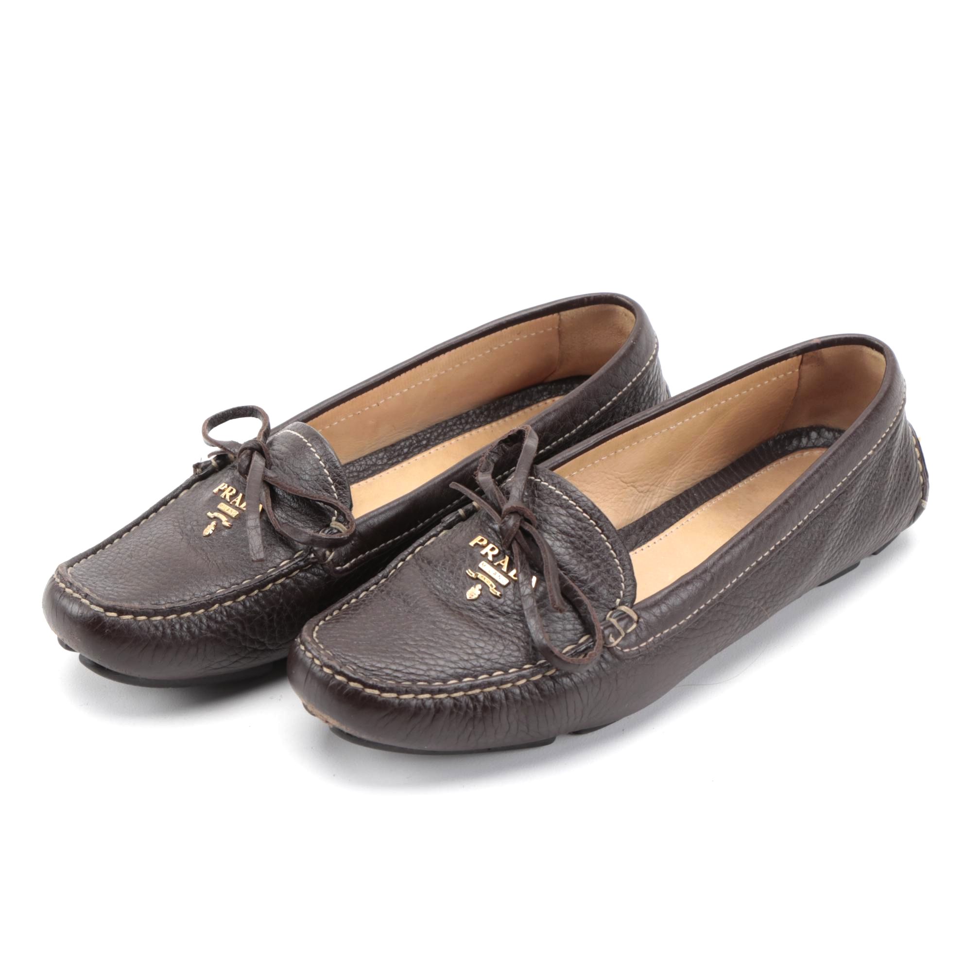 Prada Brown Daino Leather Driving Moccasins