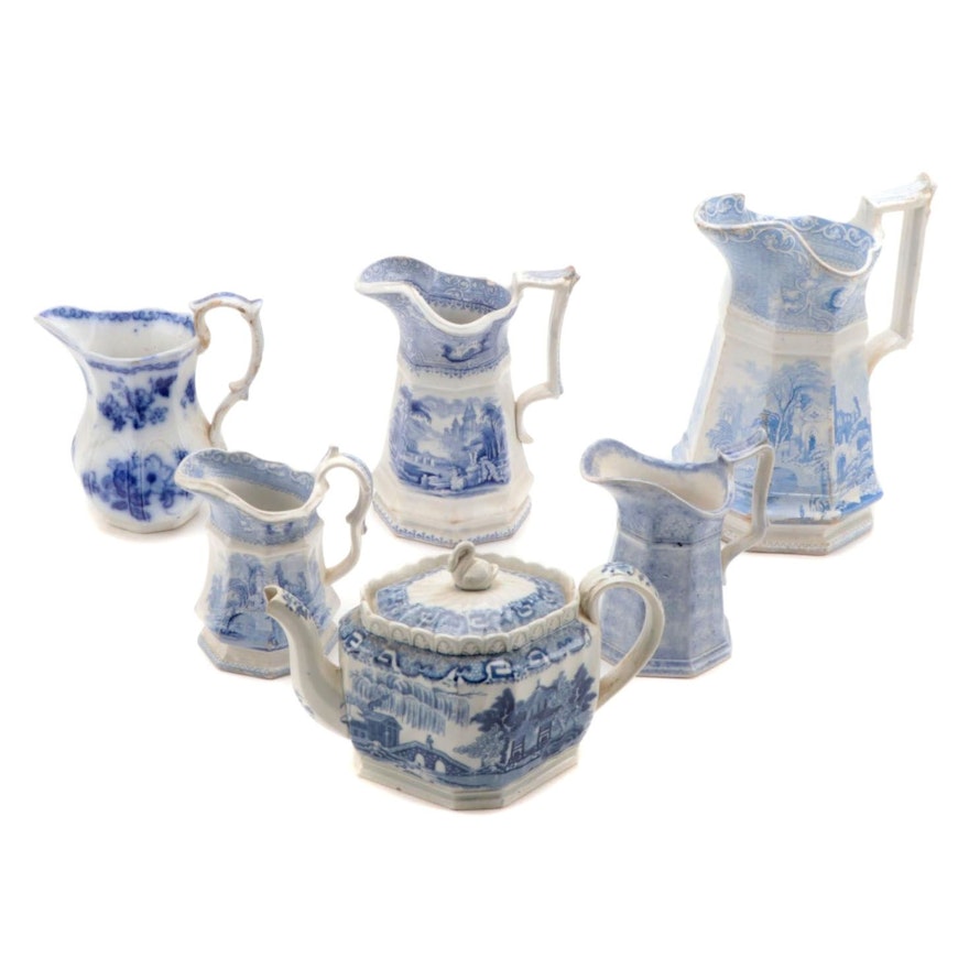 Livesley Powell and Co "Abbey" Pitchers and Other English Blue Transferware