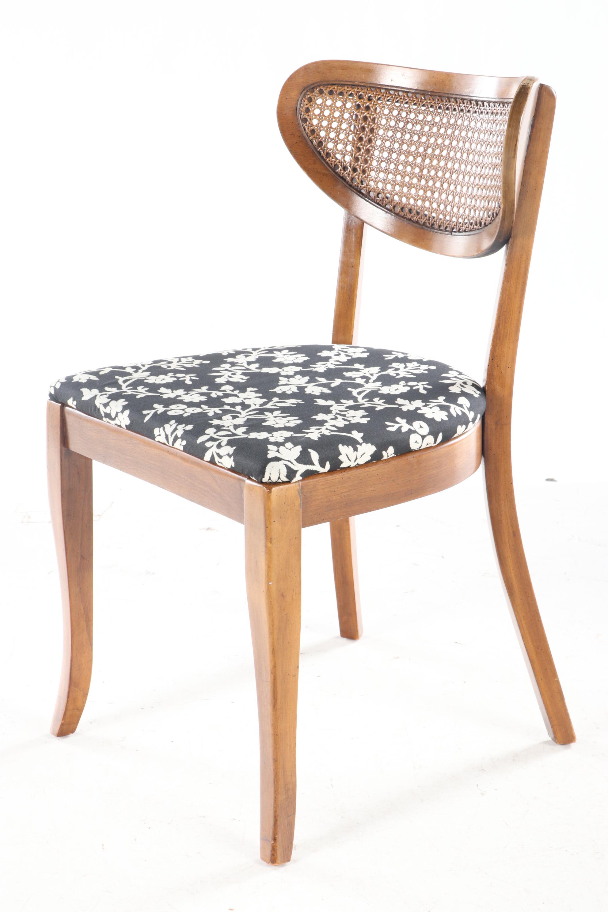 Four Mid Century Modern Walnut-Stained and Cane-Back Dining Side Chairs