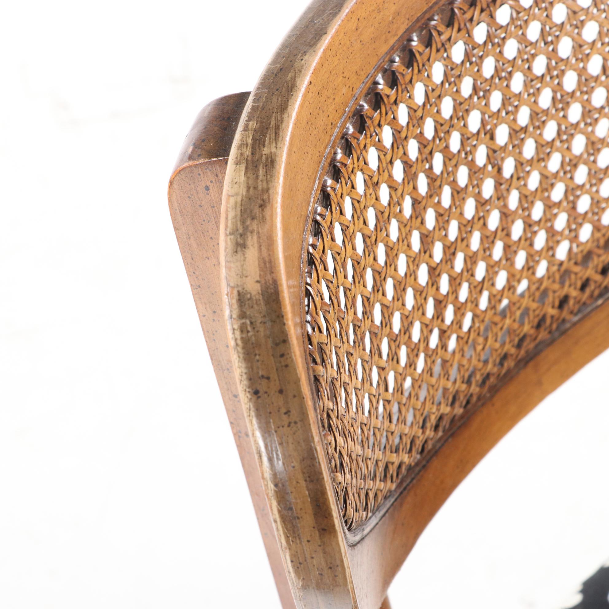 Four Mid Century Modern Walnut-Stained and Cane-Back Dining Side Chairs