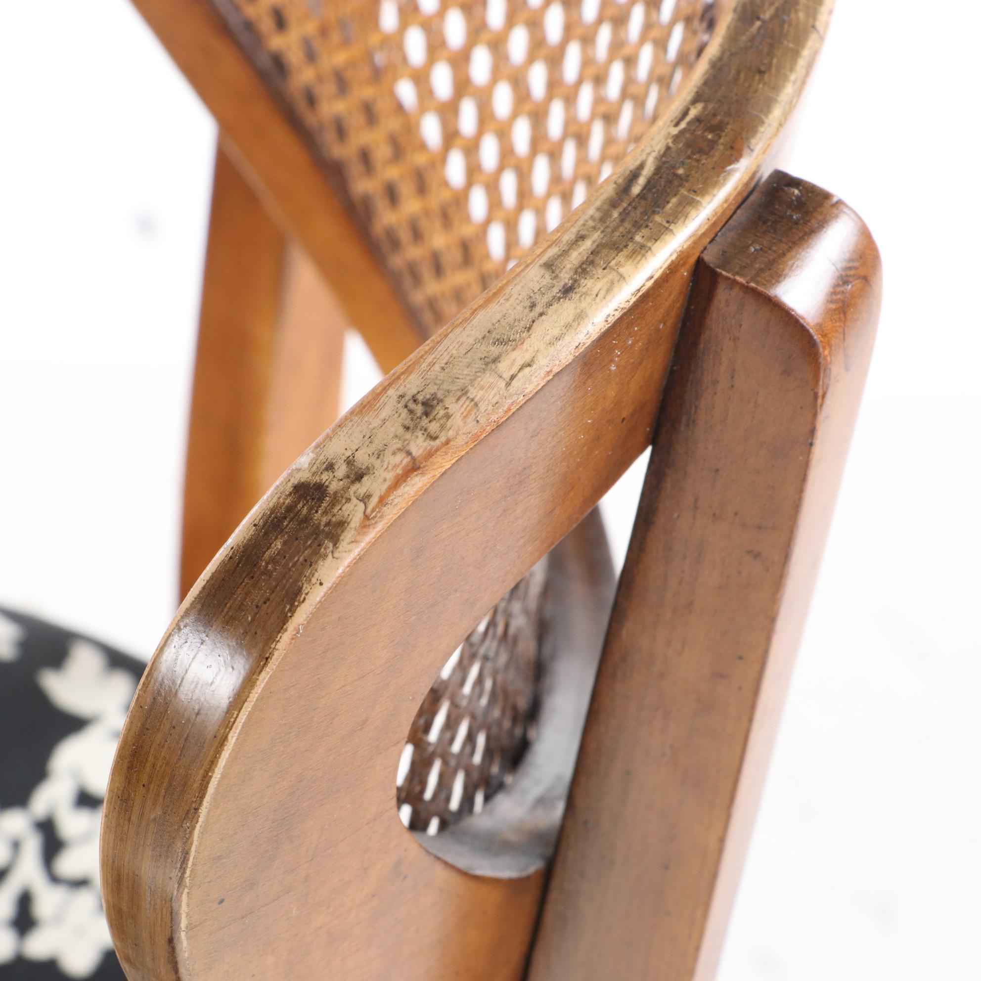 Four Mid Century Modern Walnut-Stained and Cane-Back Dining Side Chairs