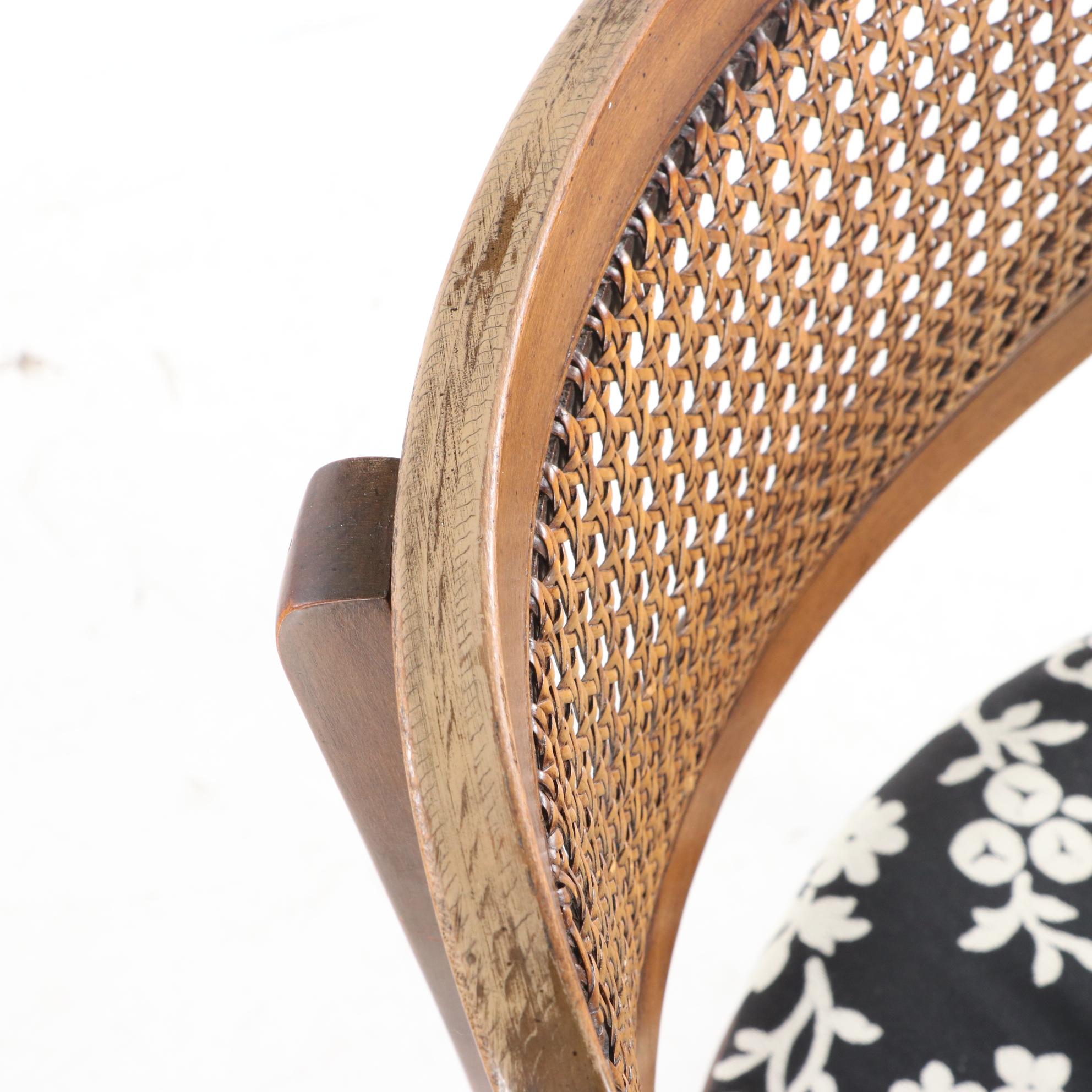 Four Mid Century Modern Walnut-Stained and Cane-Back Dining Side Chairs