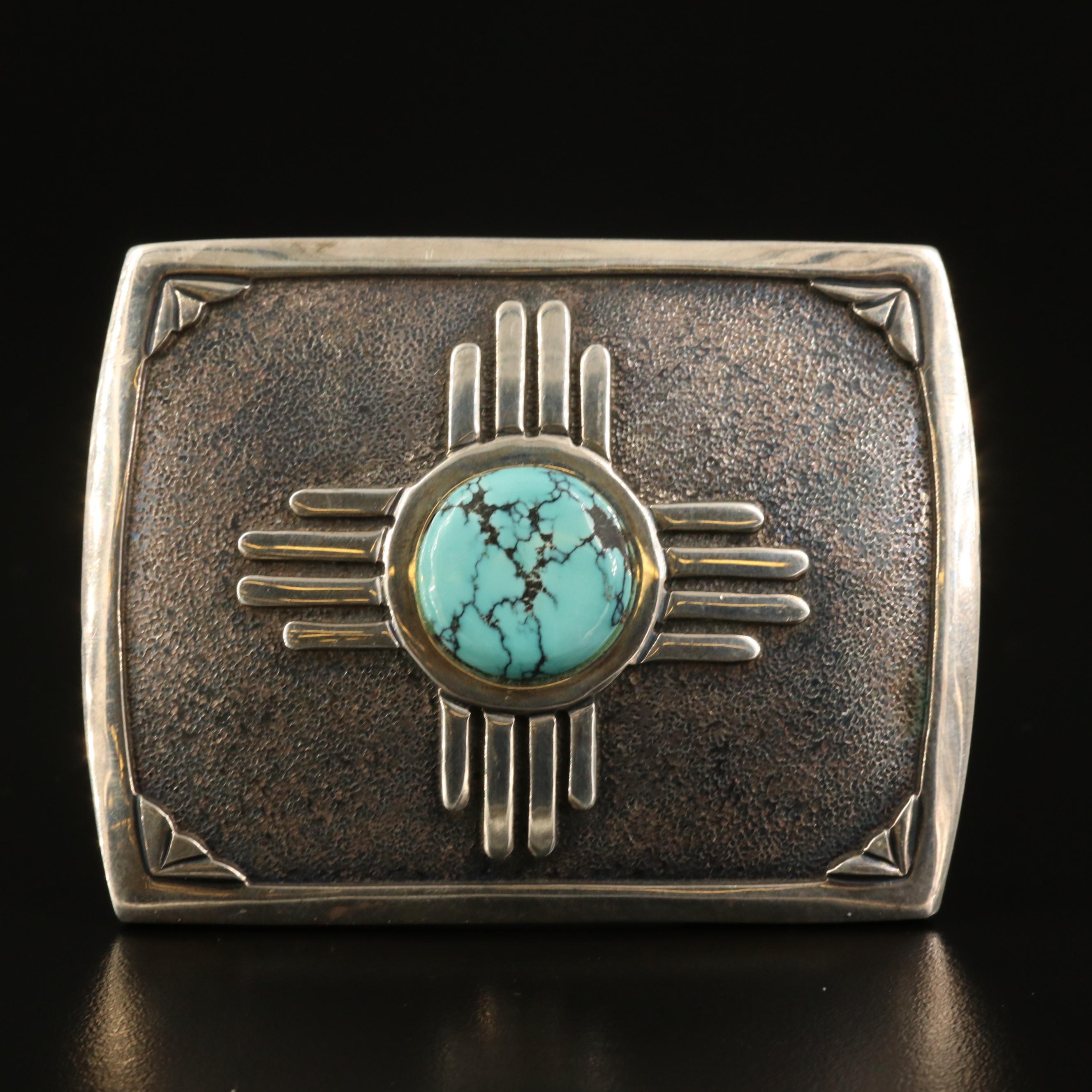 James Reid Ltd. of Santa Fe Southwestern Sterling Silver and Turquoise Buckle