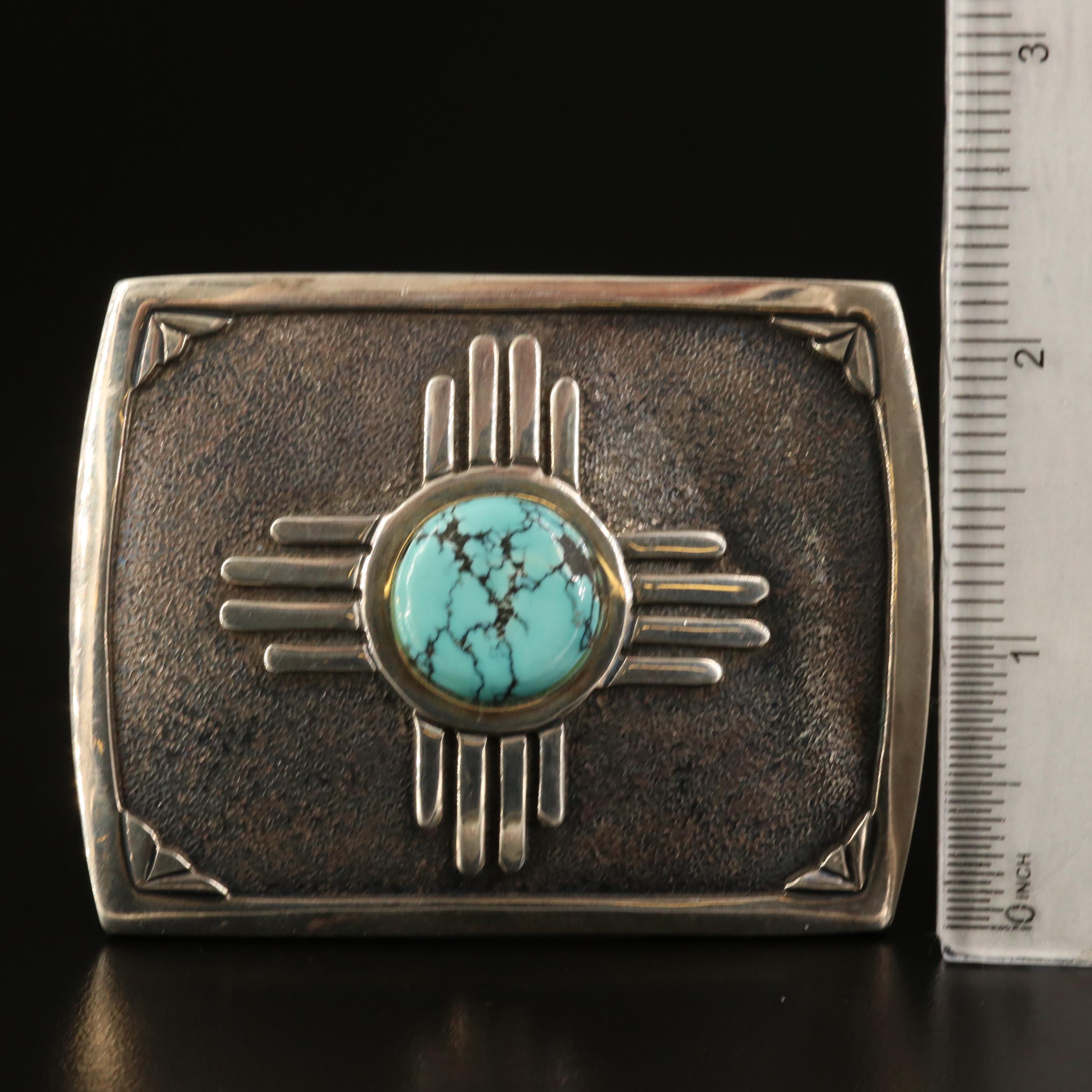 James Reid Ltd. of Santa Fe Southwestern Sterling Silver and Turquoise Buckle