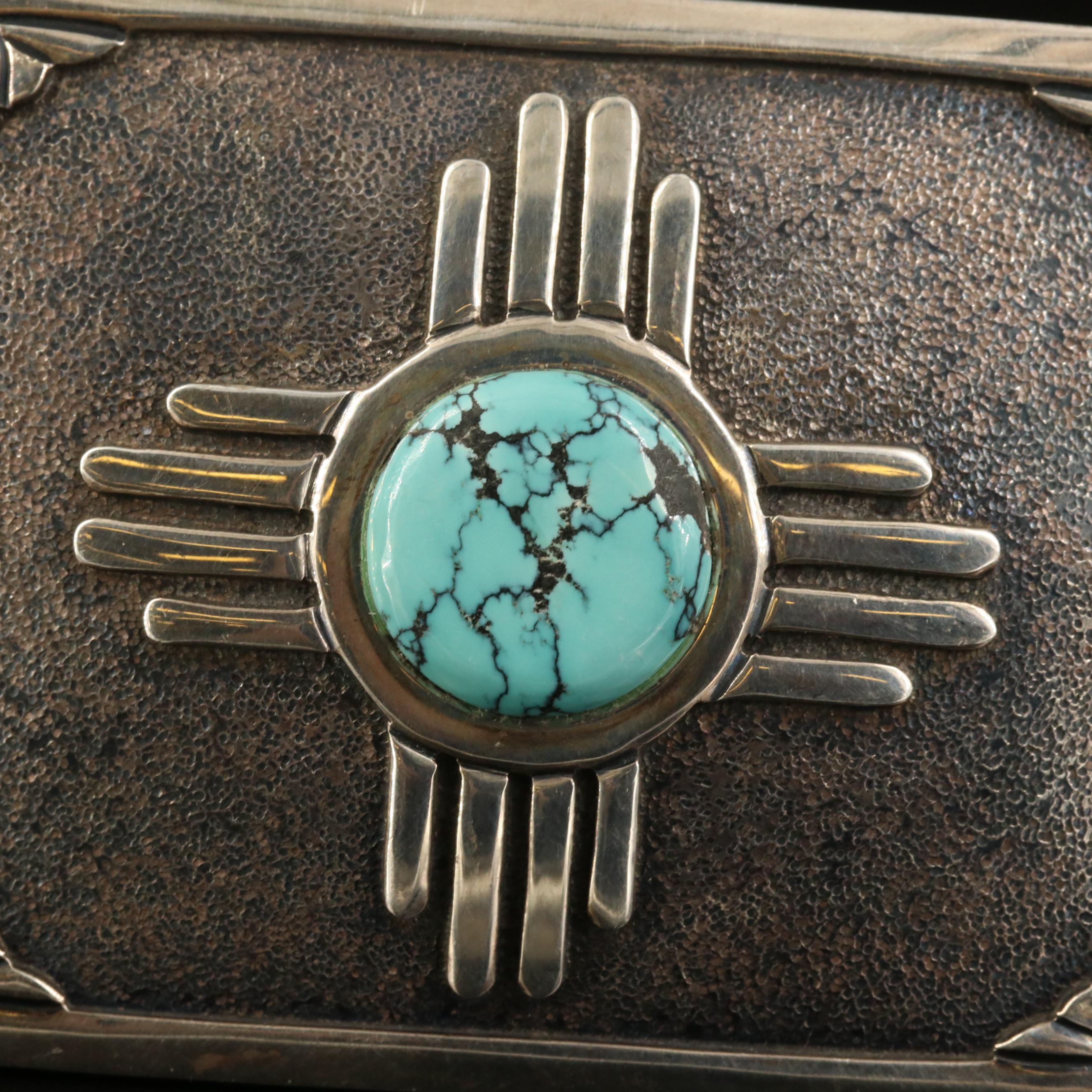 James Reid Ltd. of Santa Fe Southwestern Sterling Silver and Turquoise Buckle