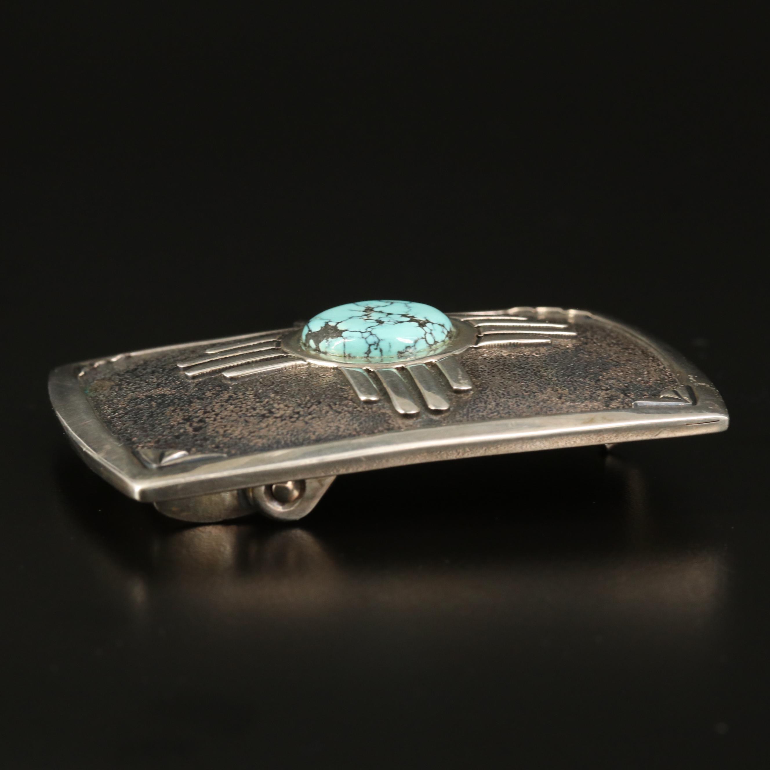 James Reid Ltd. of Santa Fe Southwestern Sterling Silver and Turquoise Buckle