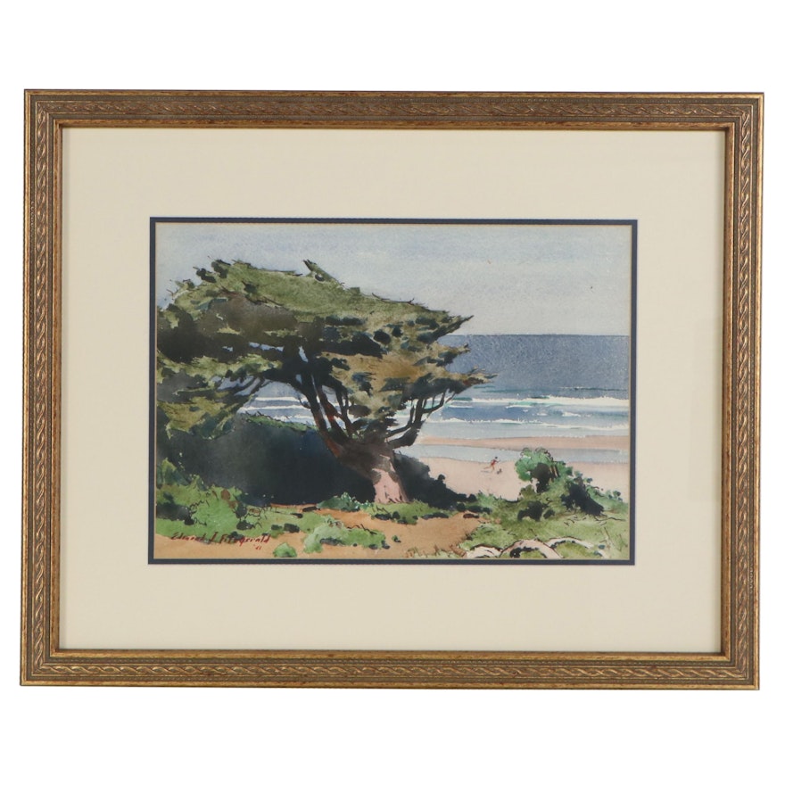 Edmond James Fitzgerald Coastal Landscape Watercolor Painting