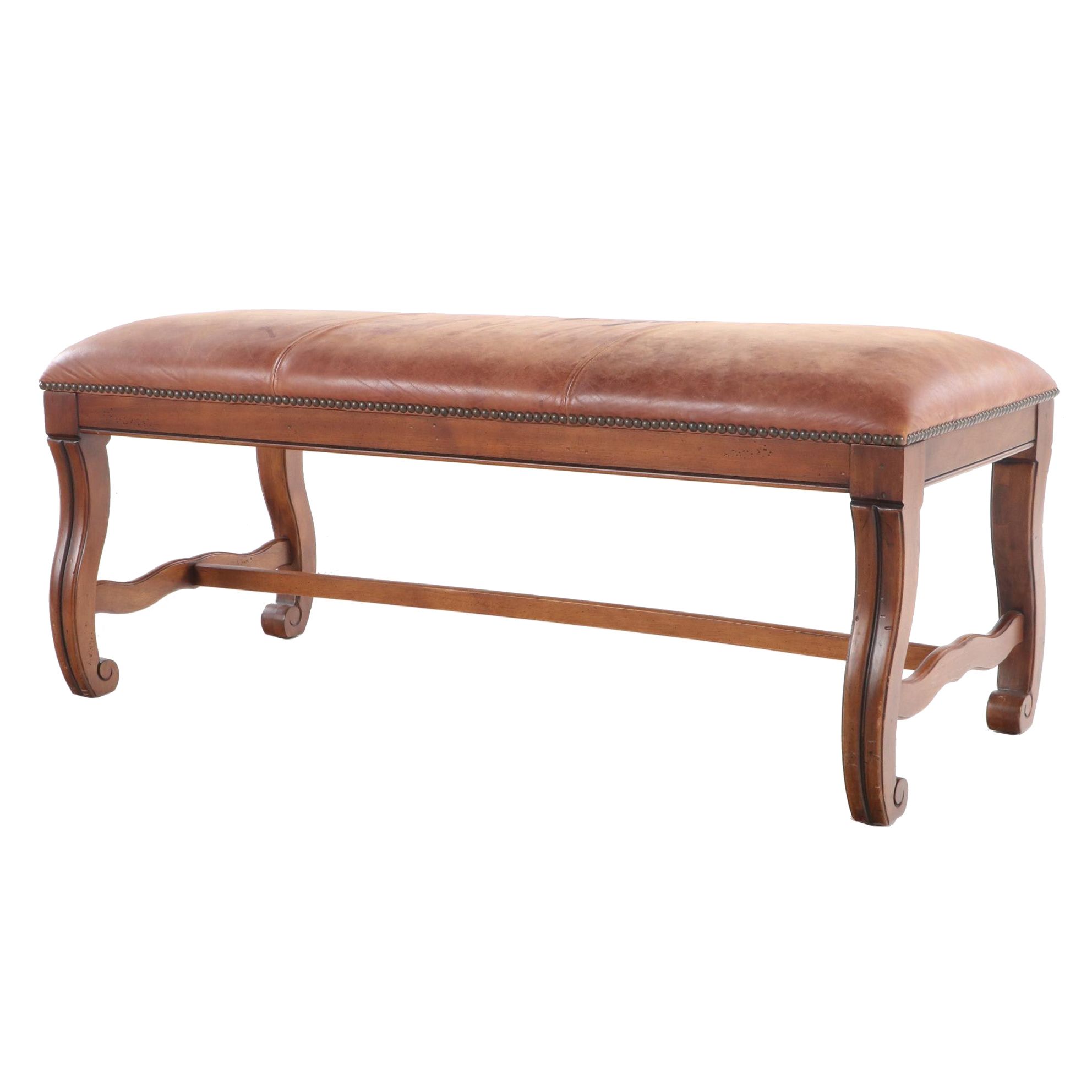 Stanley Furniture Hardwood and Studded Leather Bench
