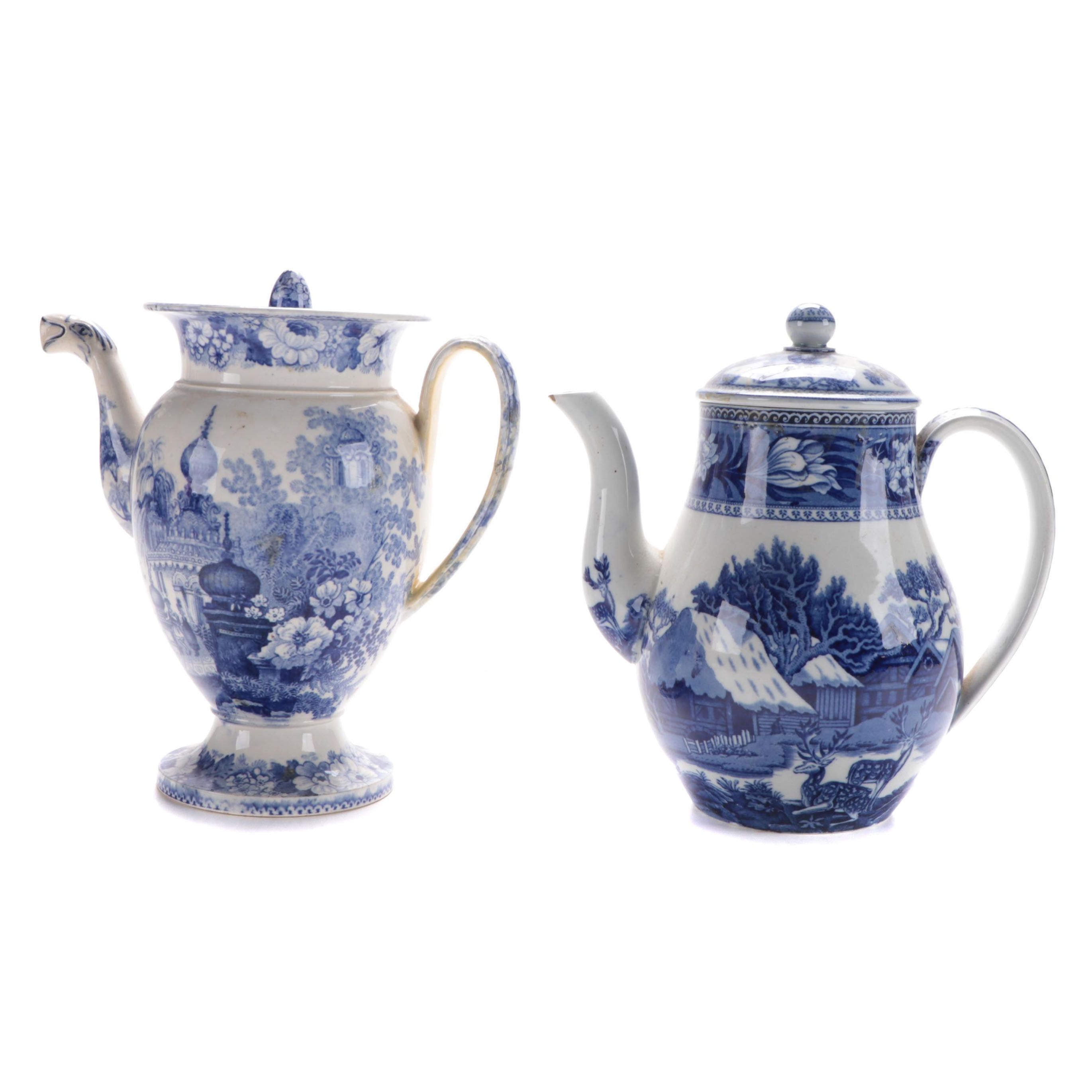 Wedgwood "Fallow Deer"  and Other  Blue and White Transferware Chocolate Pot