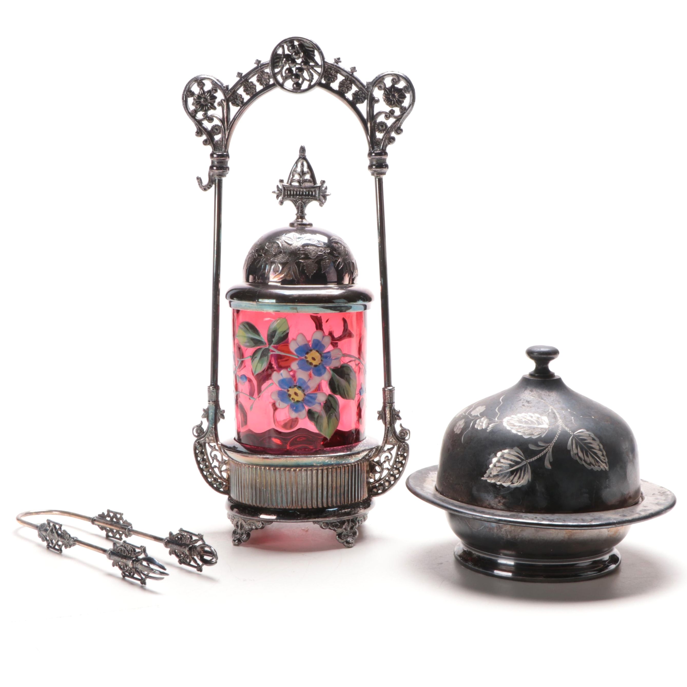 E.G. Webster & Sons Silver Plate Pickle Castor, and Other Butter Dish