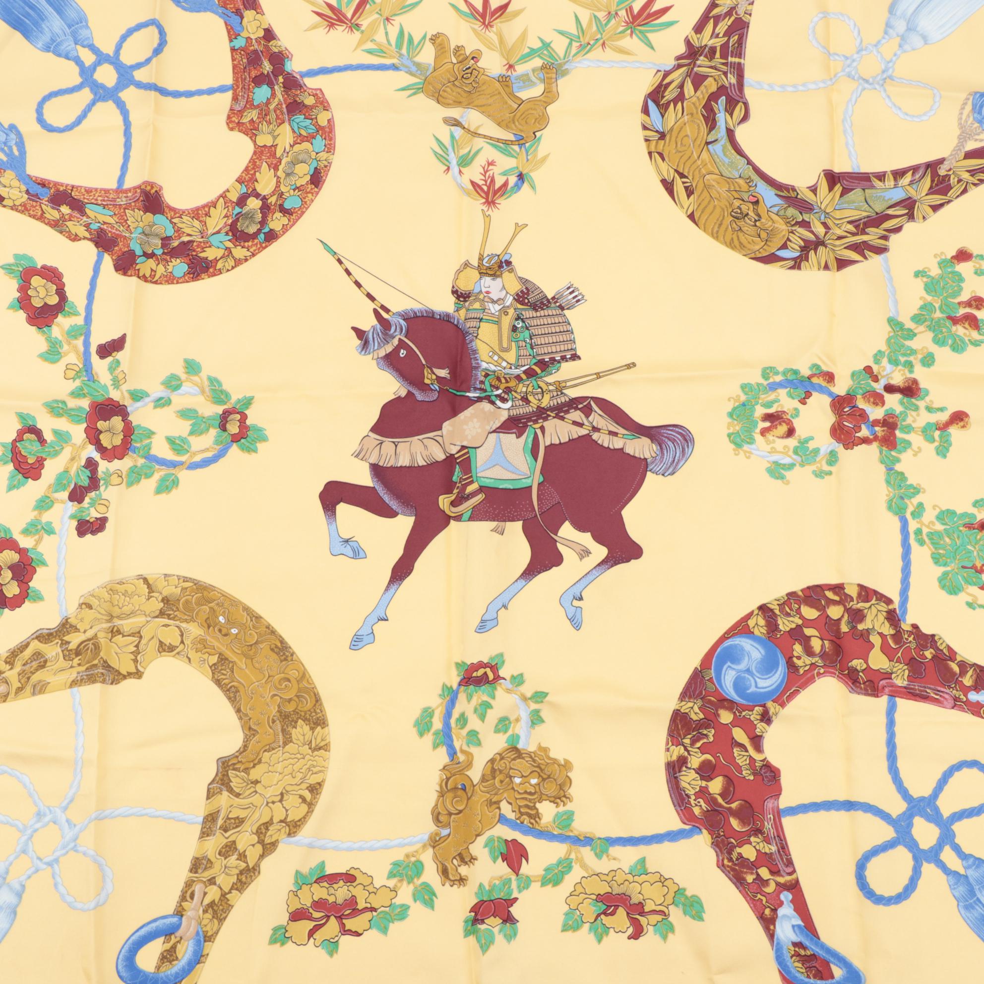 Hermès "Samouraï" Silk Twill Scarf with Box and Gift Box