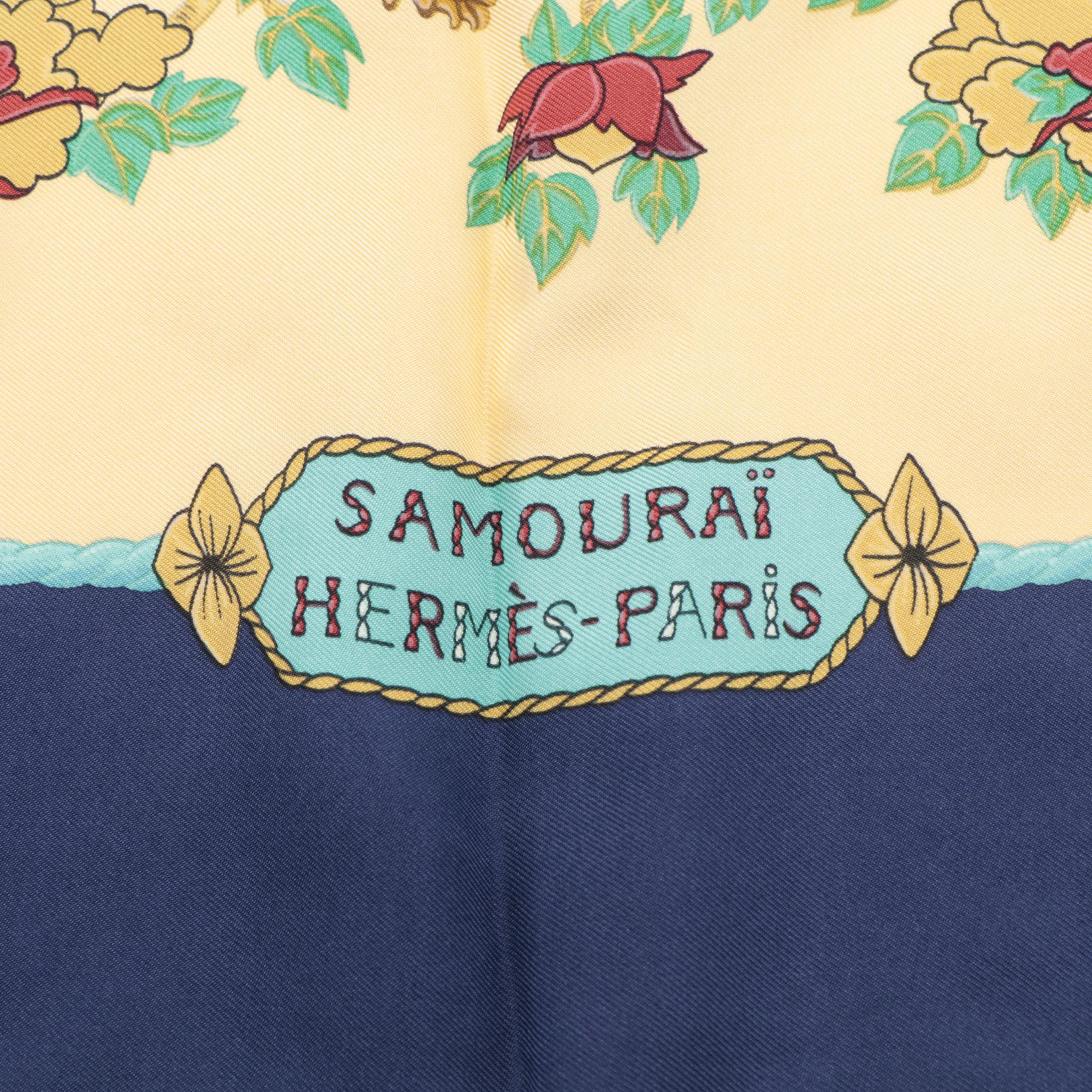 Hermès "Samouraï" Silk Twill Scarf with Box and Gift Box