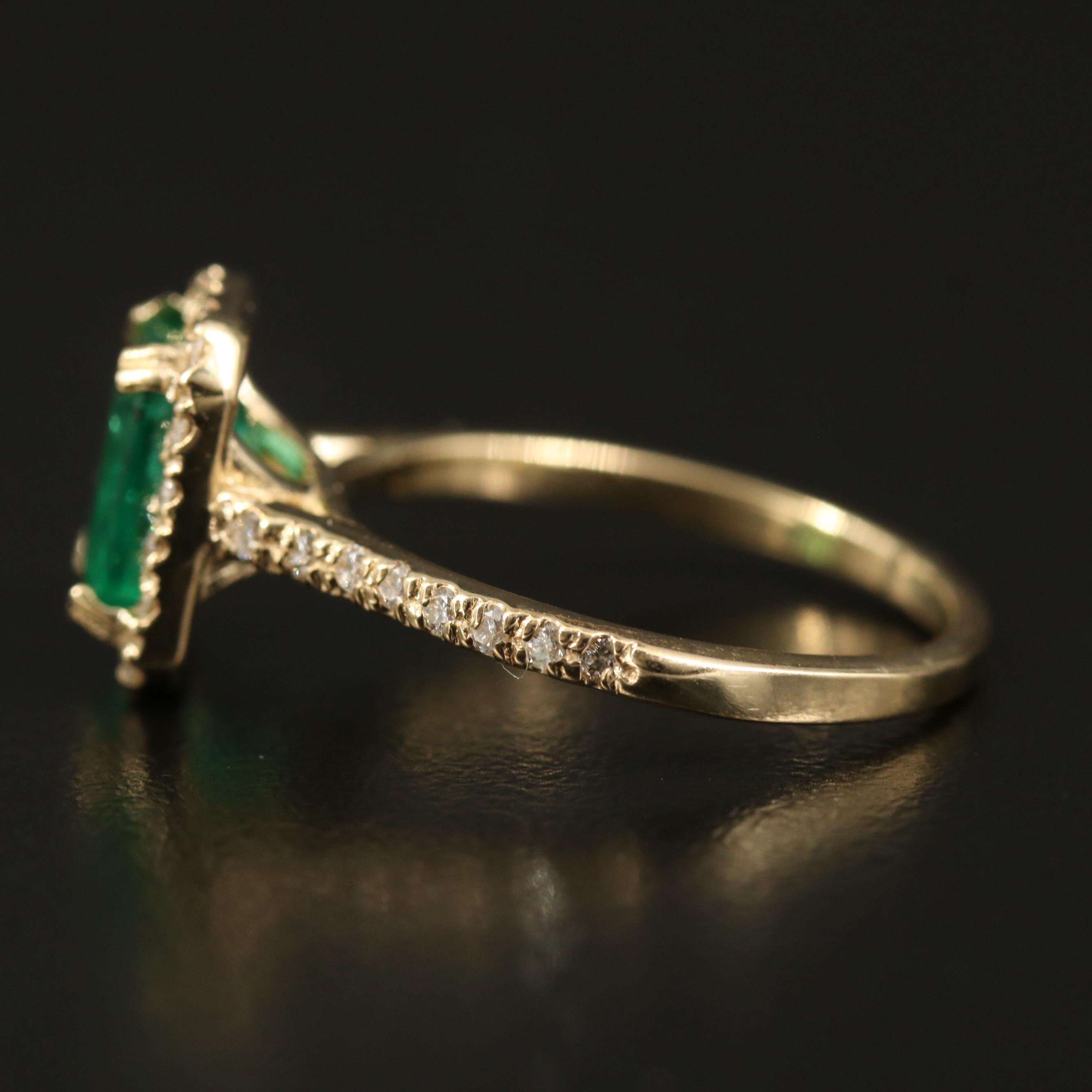 14K 1.85 CT Emerald and Diamond Halo Ring