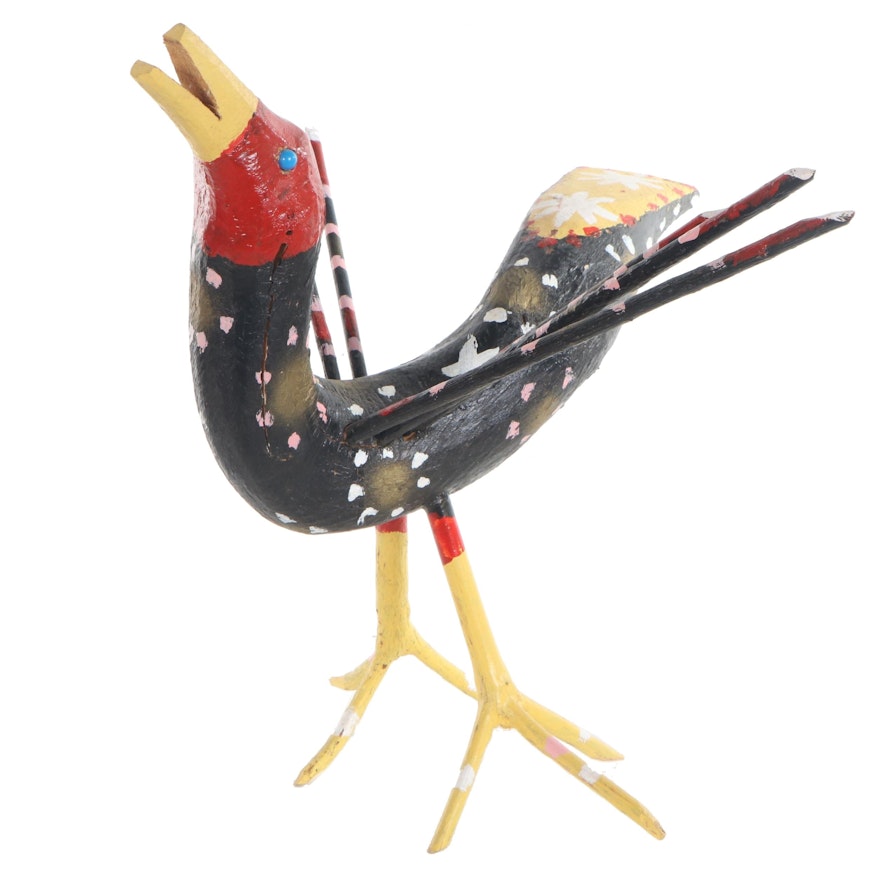Edd Lambdin Folk Art Polychrome Wood Bird Sculpture