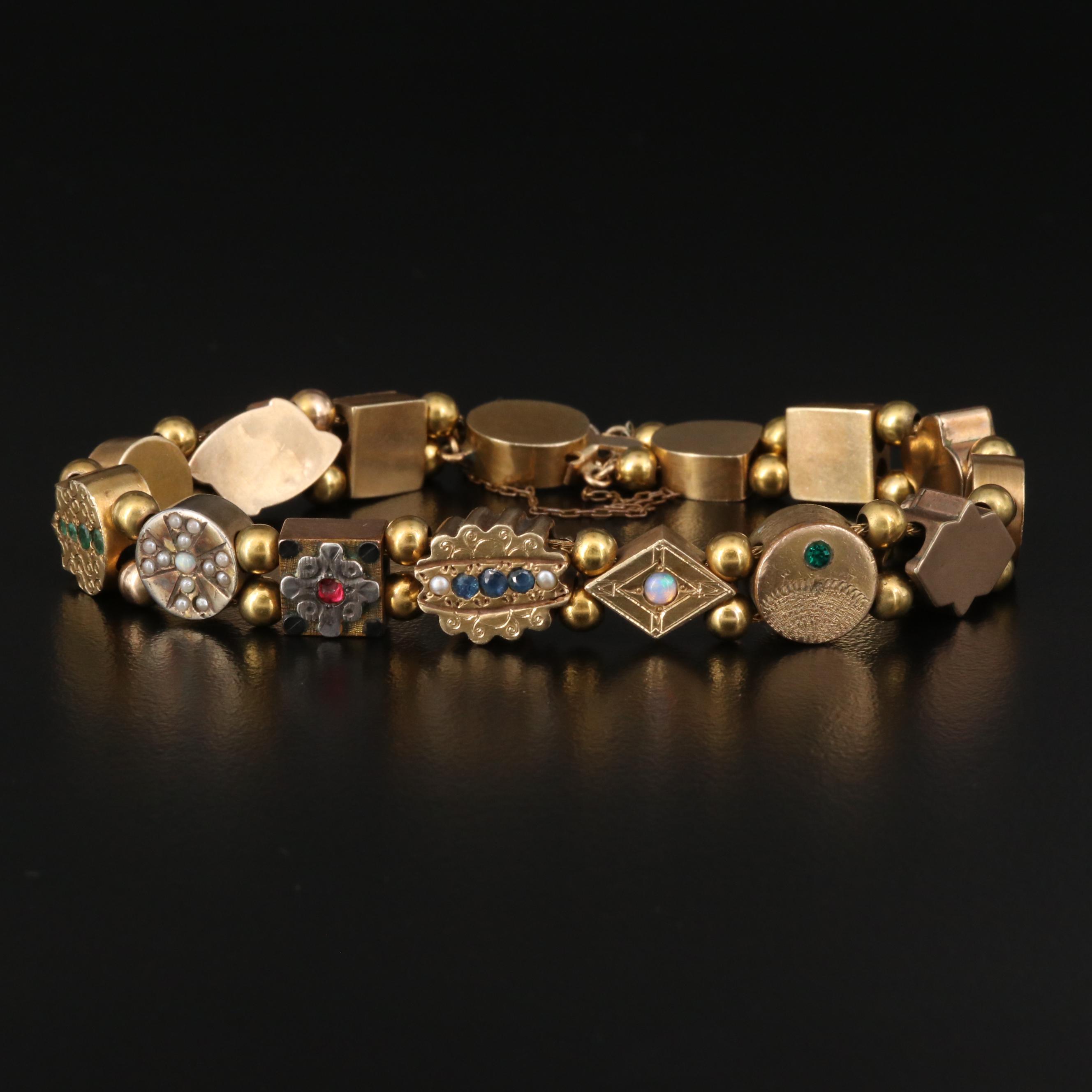 Vintage 14K Gemstone Charm Bracelet with 14K, 10K and Sterling Charms