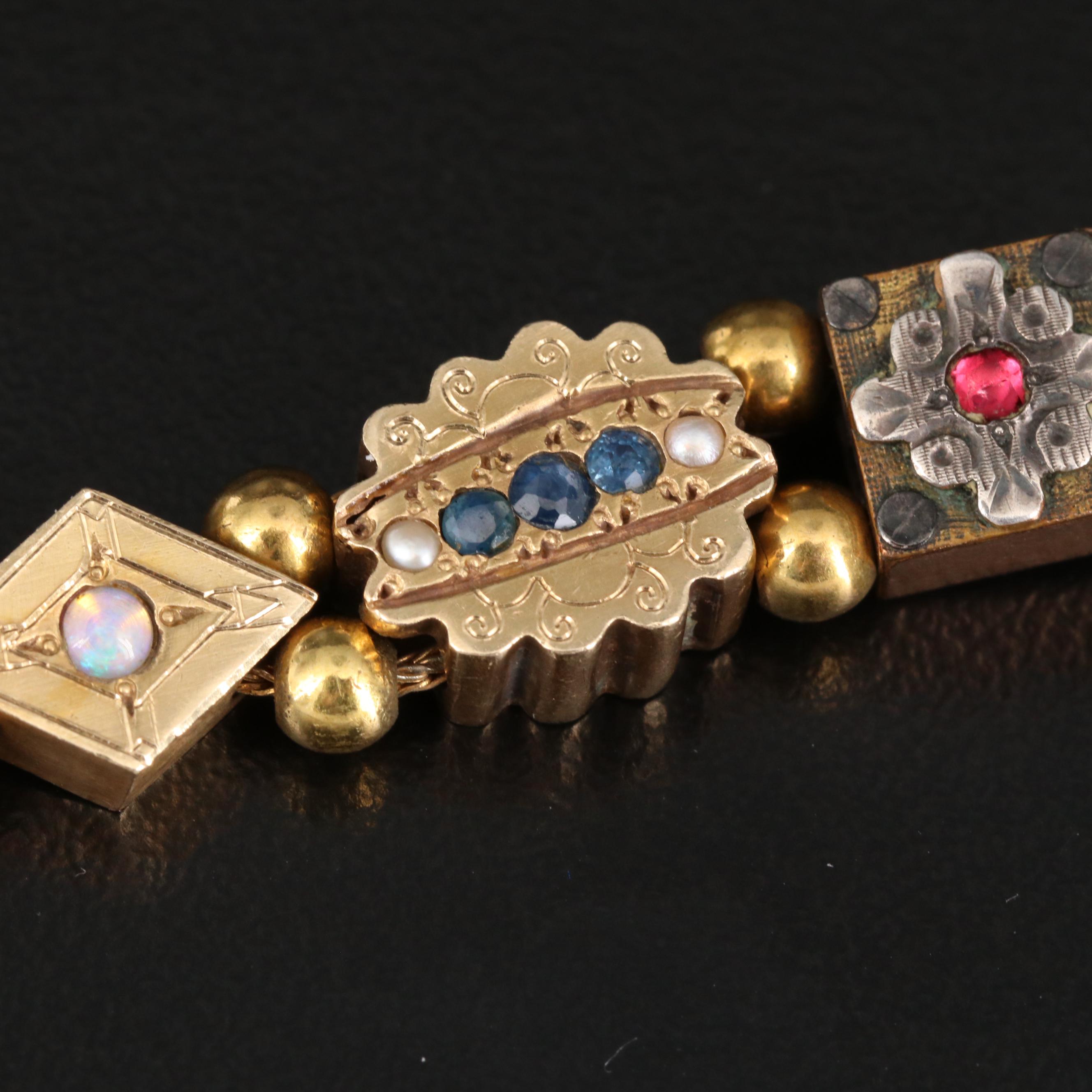 Vintage 14K Gemstone Charm Bracelet with 14K, 10K and Sterling Charms