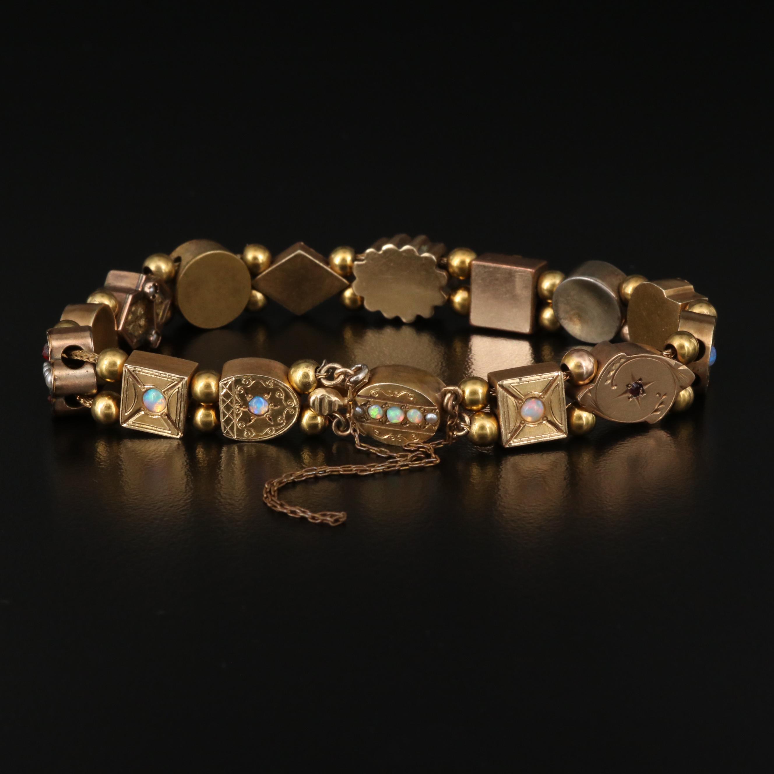 Vintage 14K Gemstone Charm Bracelet with 14K, 10K and Sterling Charms