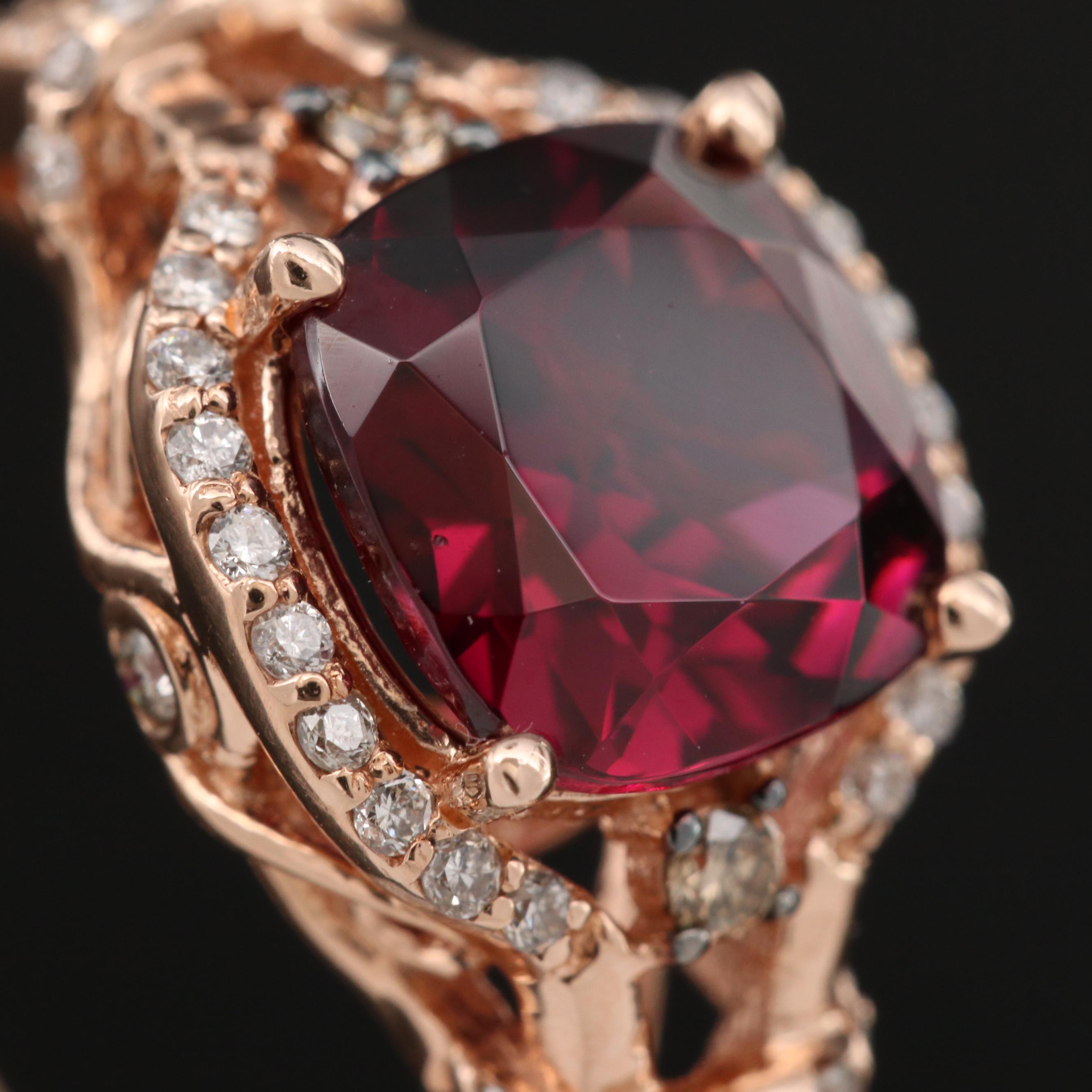 EFFY 14K Rose Gold Rhodolite Garnet and Diamond Ring