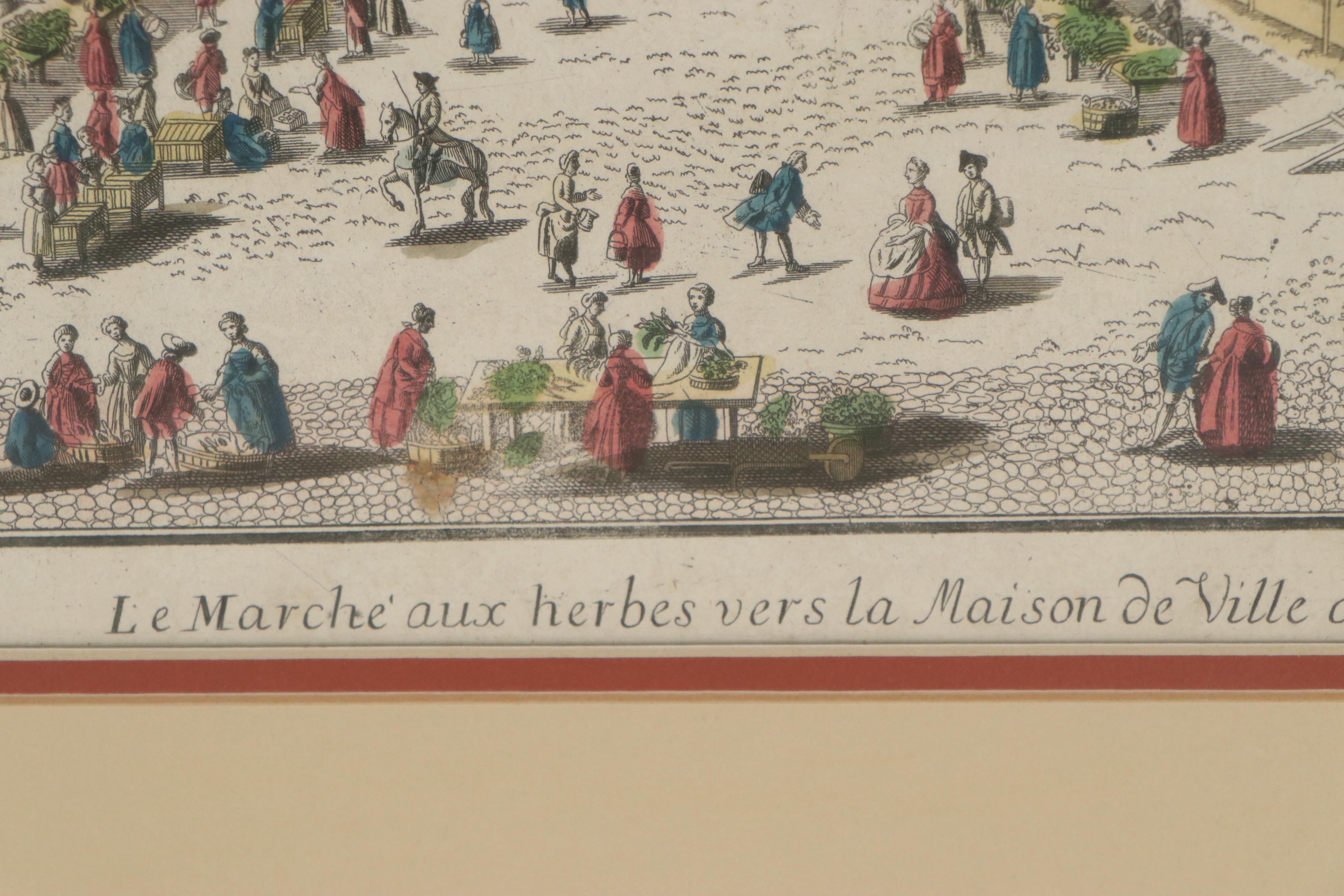 Georg Probst Hand-Colored Engraving of Munich Marketplace, Late 18th Century