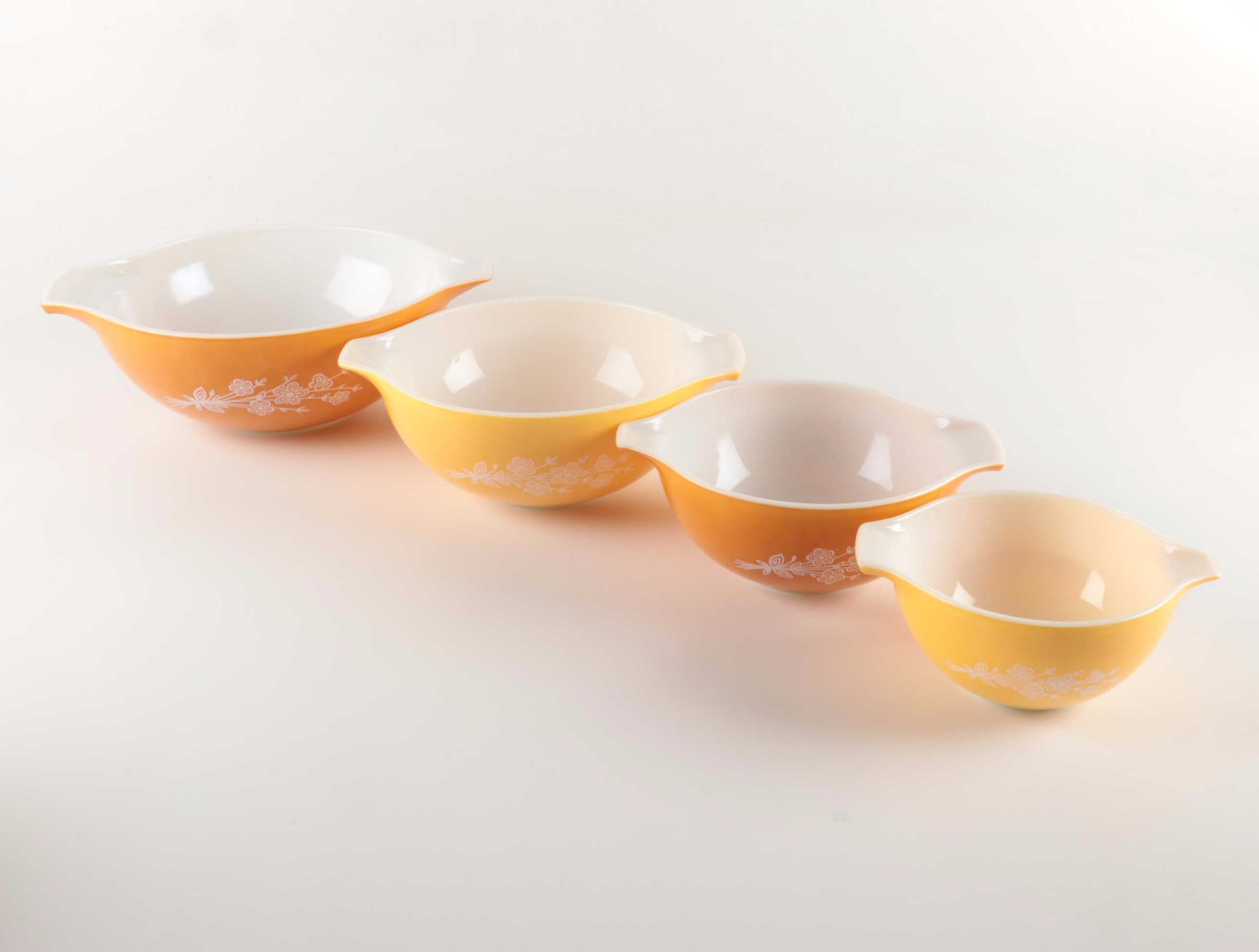 Pyrex "Butterfly Gold" Glass Cinderella and Mixing Bowls, 1979–1981