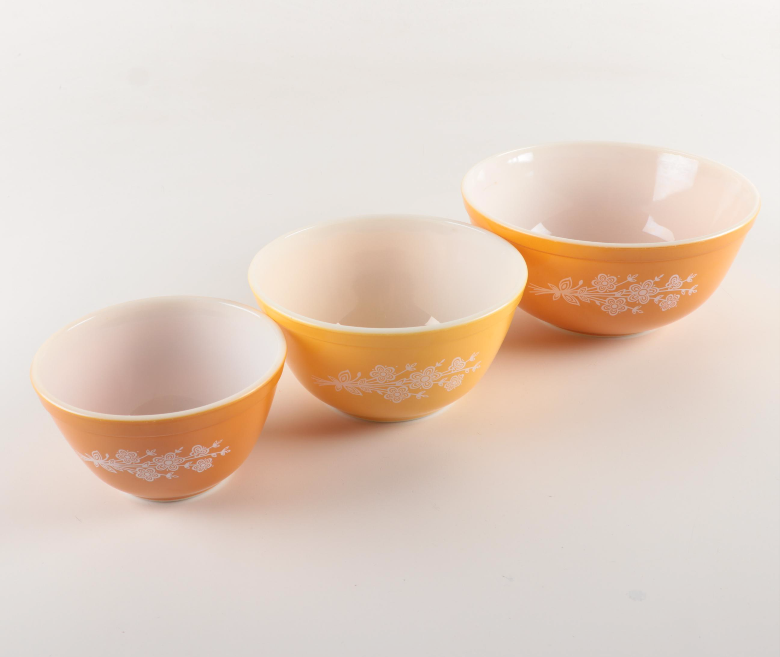 Pyrex "Butterfly Gold" Glass Cinderella and Mixing Bowls, 1979–1981