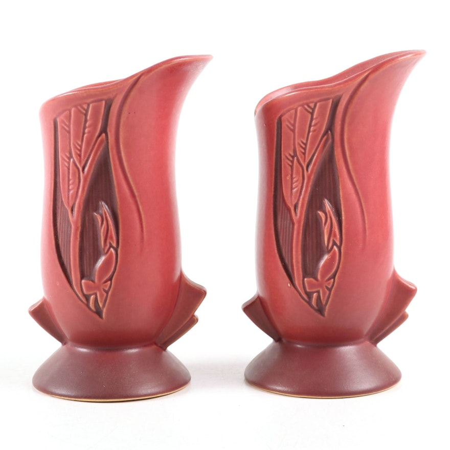 Roseville Pottery Red "Silhouette" Vases, Early 20th Century