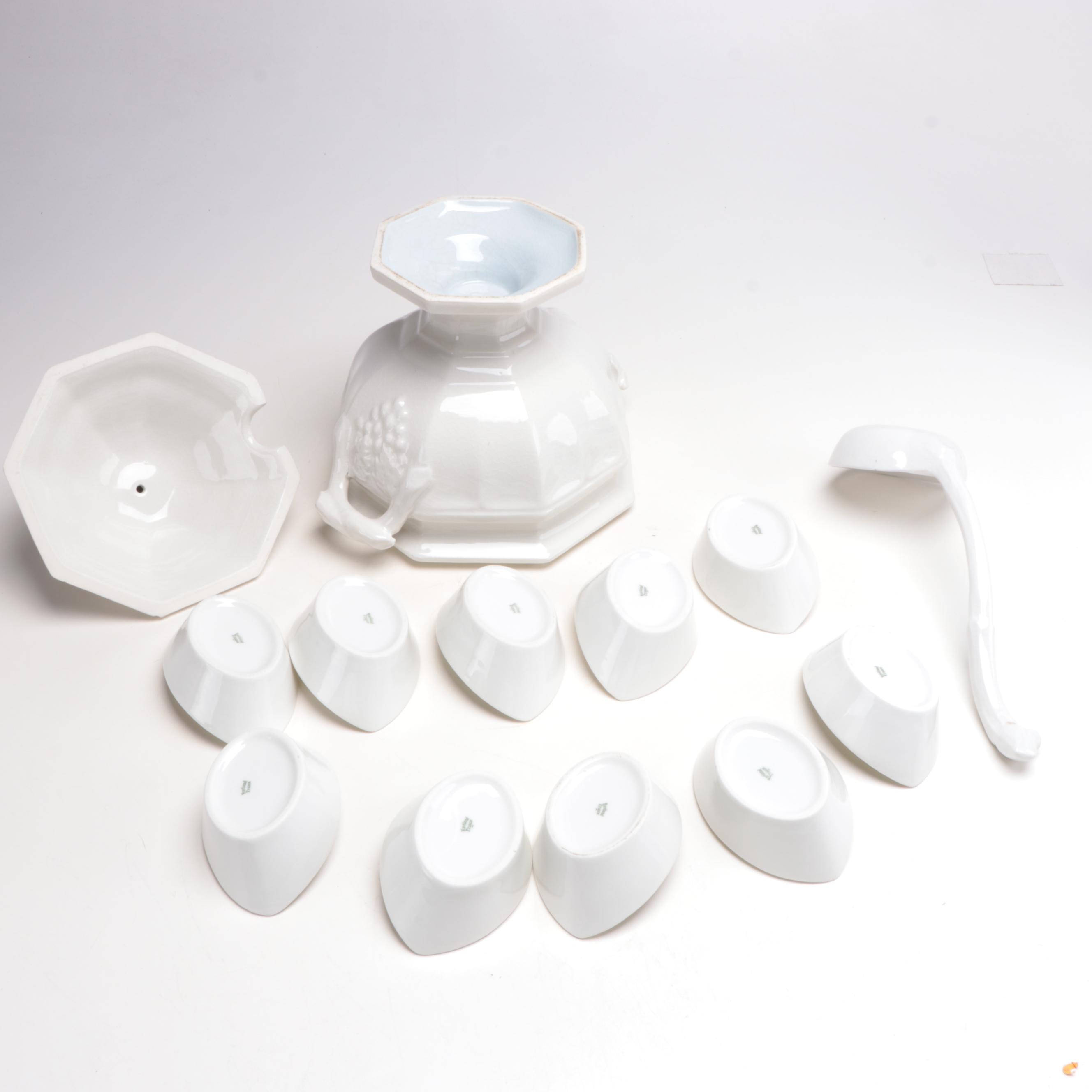 Red Cliff Ironstone "Grape" Tureen with Ladle and Haviland Ramekins