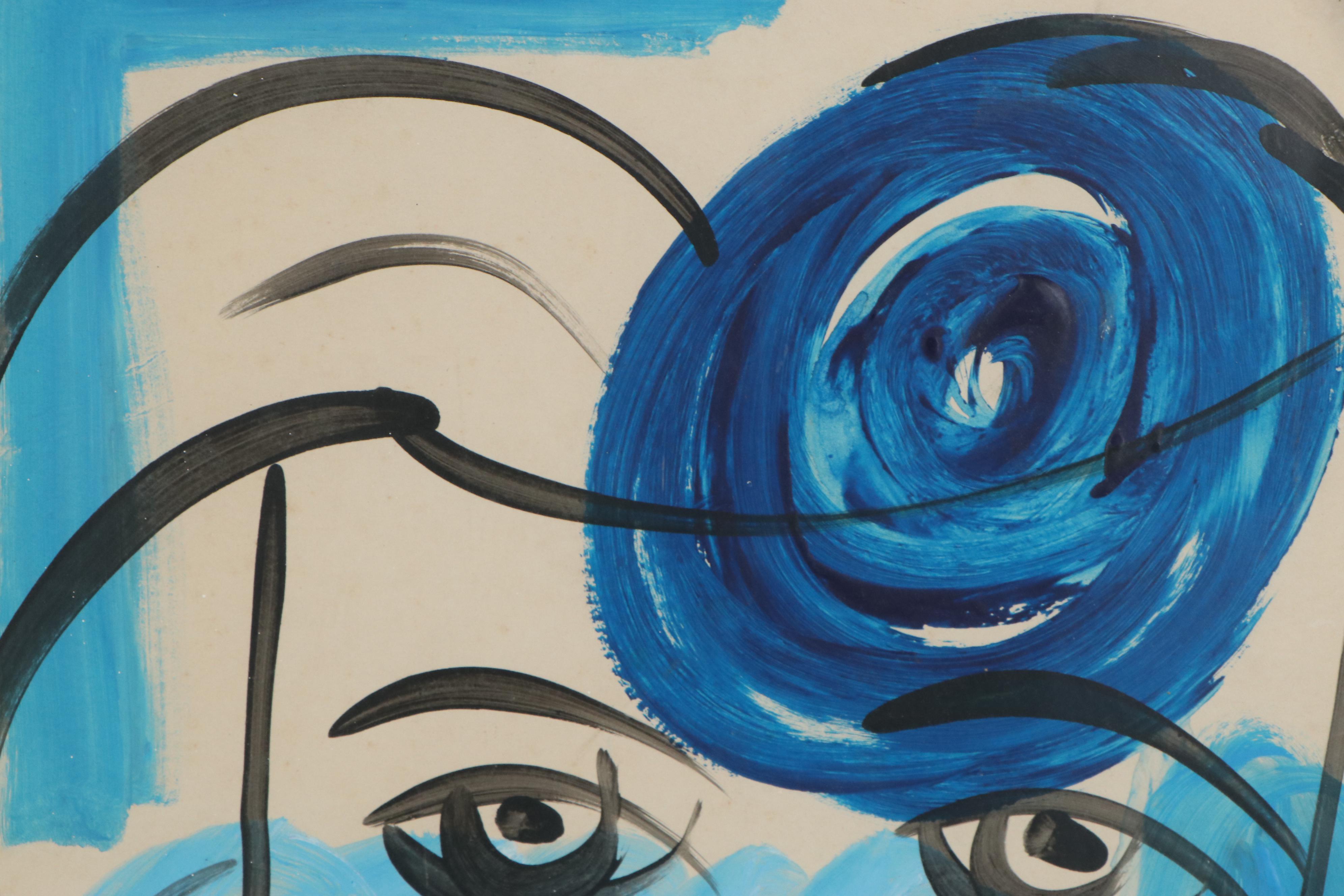 Peter Keil Abstract Acrylic Painting "The Blue Lady with a Hat," 1975