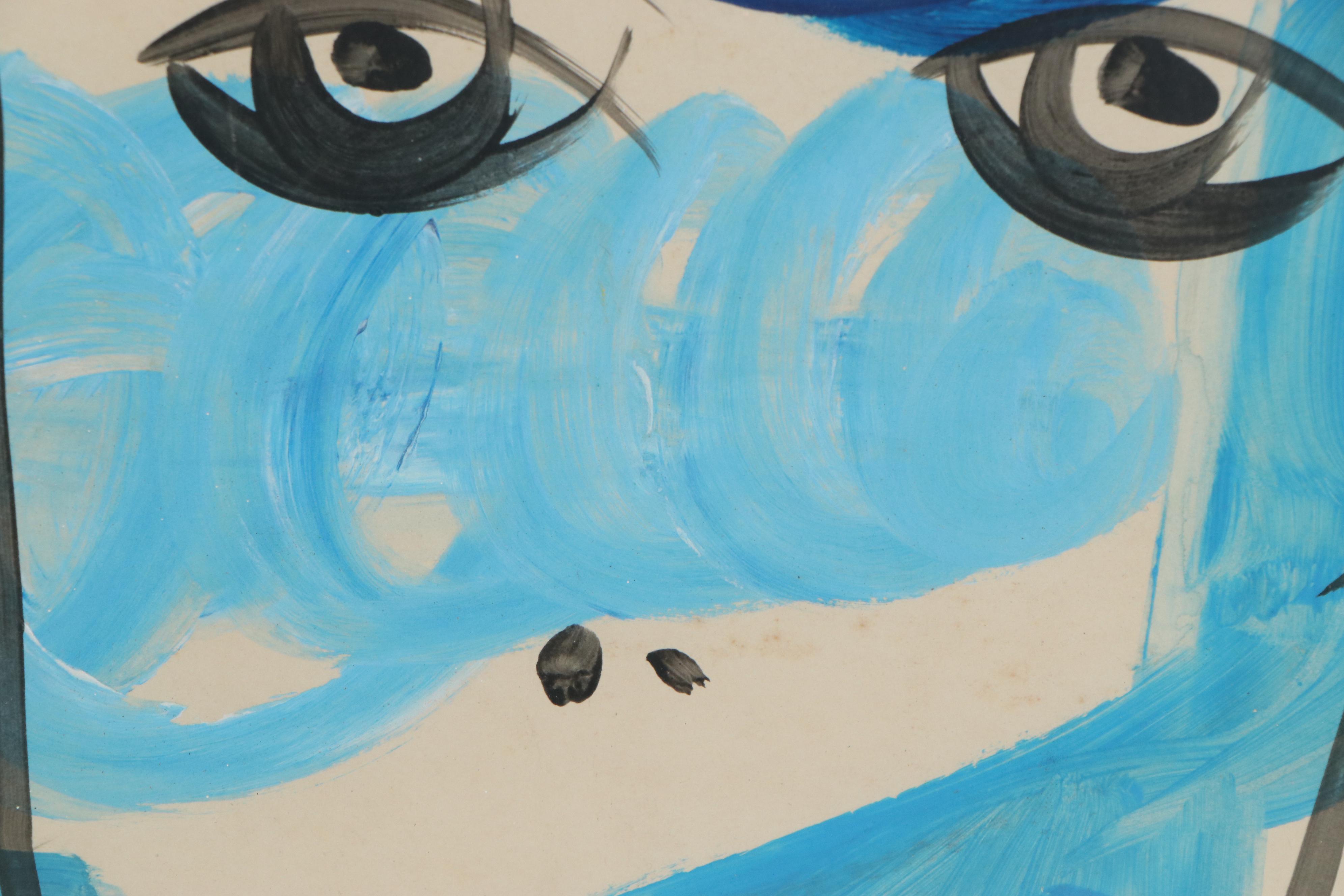 Peter Keil Abstract Acrylic Painting "The Blue Lady with a Hat," 1975