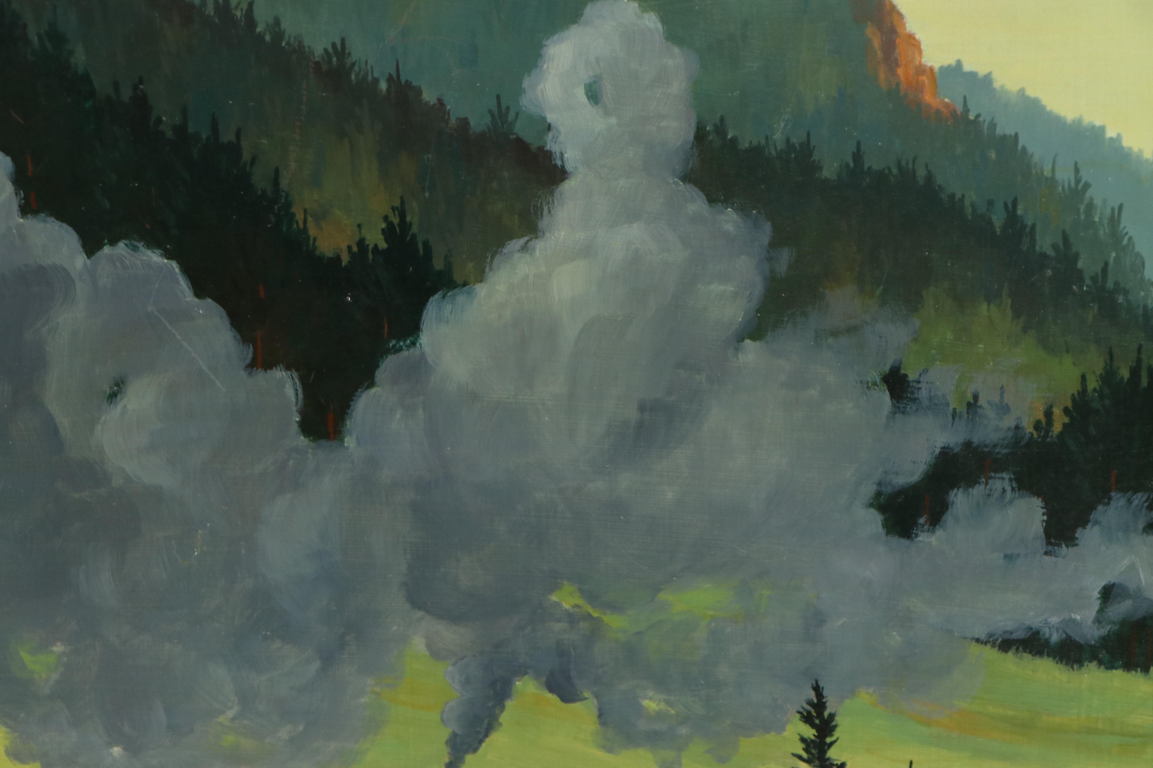 Bob Eckel Oil Painting "Doubling the Hill," Late 20th Century