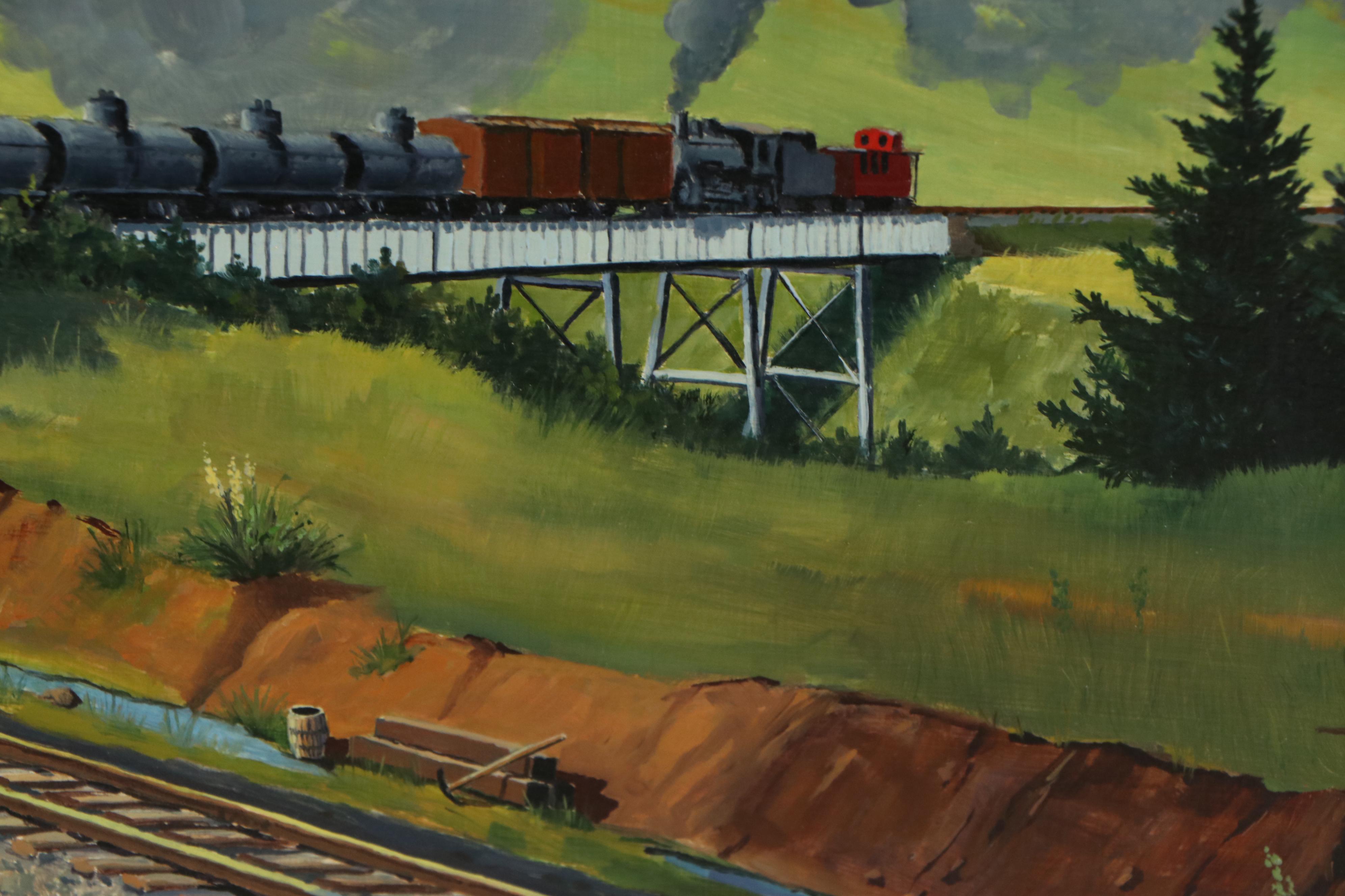 Bob Eckel Oil Painting "Doubling the Hill," Late 20th Century