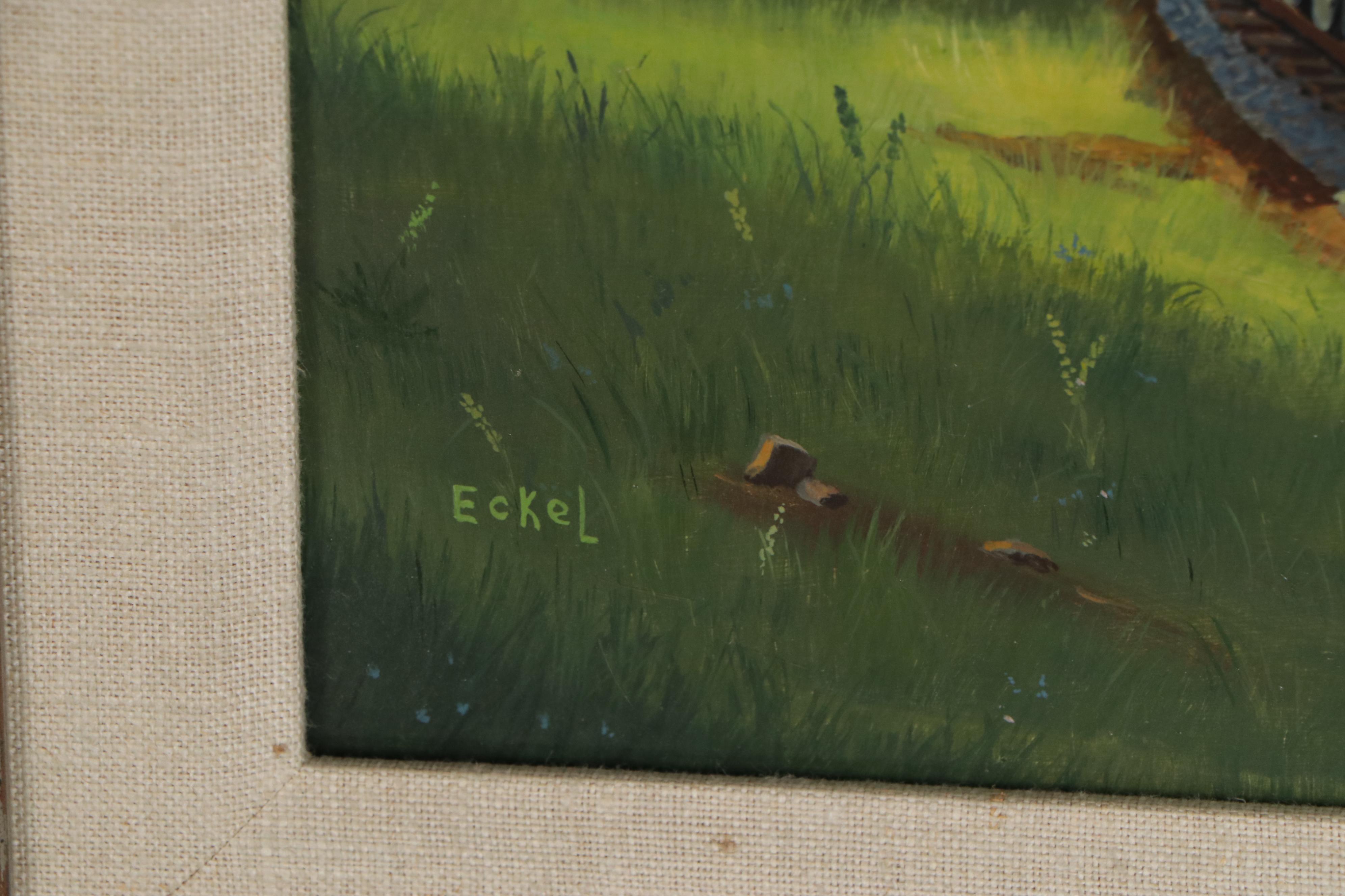 Bob Eckel Oil Painting "Doubling the Hill," Late 20th Century