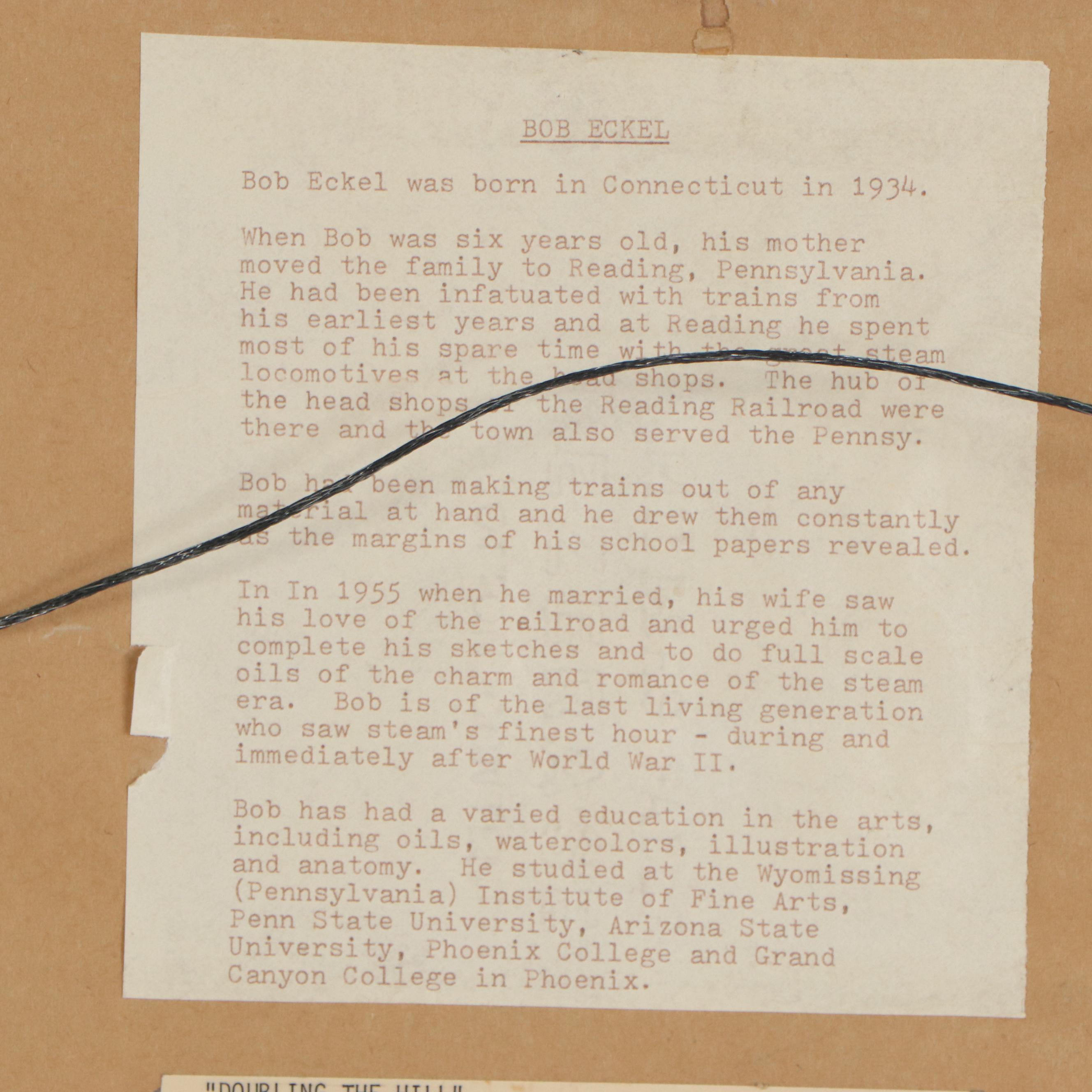 Bob Eckel Oil Painting "Doubling the Hill," Late 20th Century