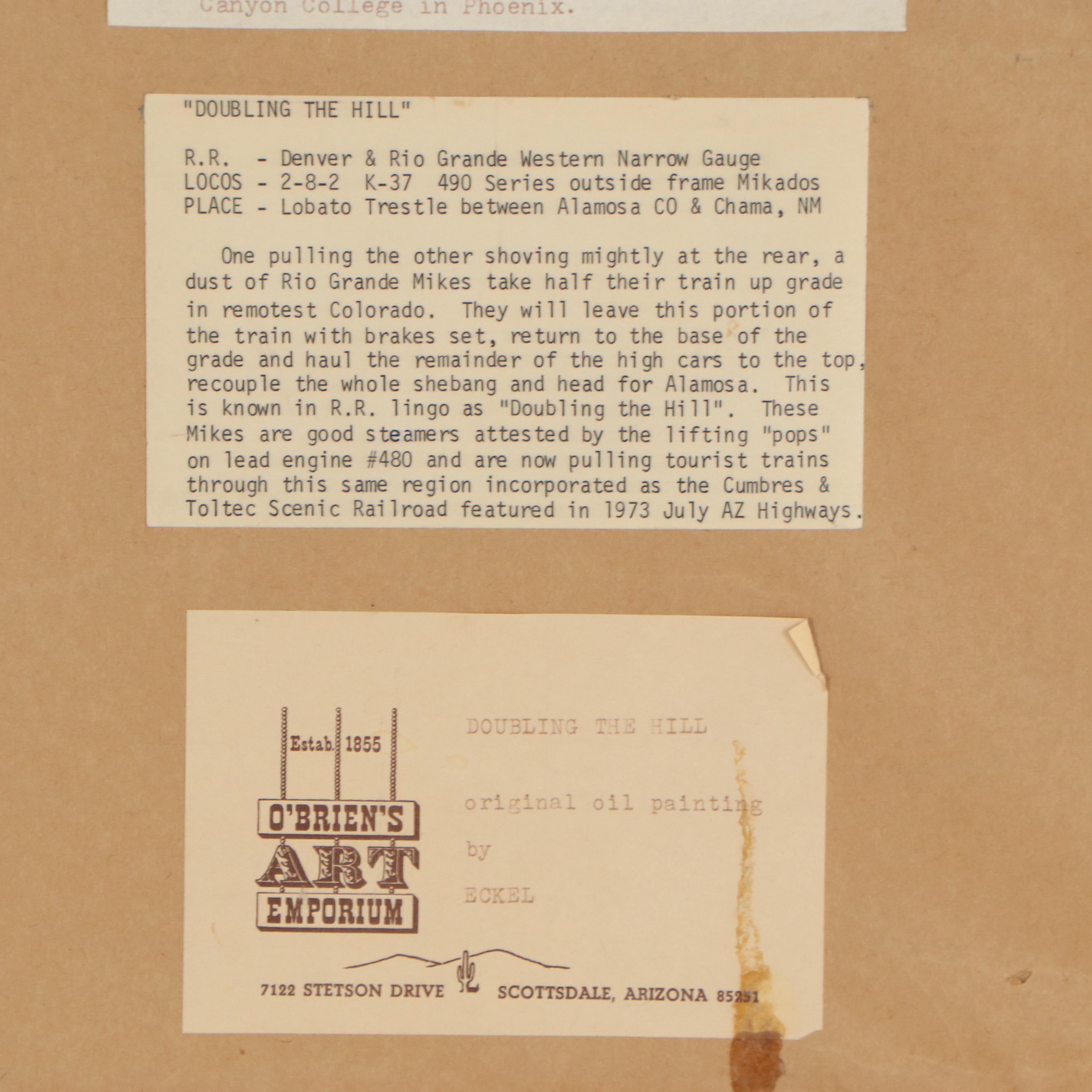 Bob Eckel Oil Painting "Doubling the Hill," Late 20th Century