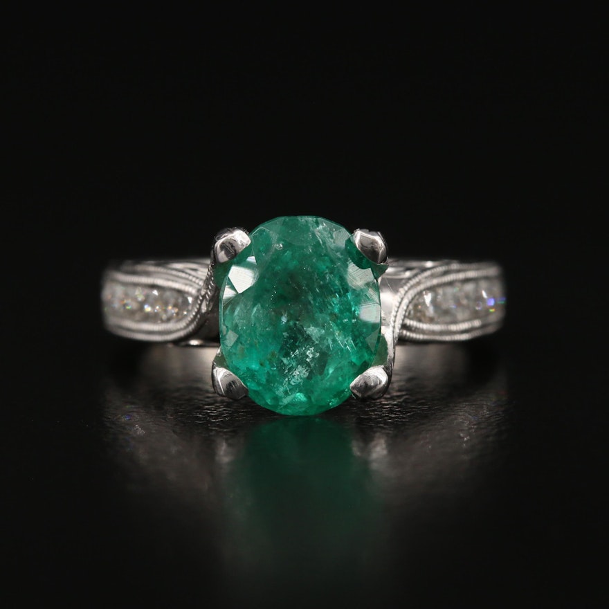 Kirk Kara 18K 2.18 CT Emerald and Diamond Ring
