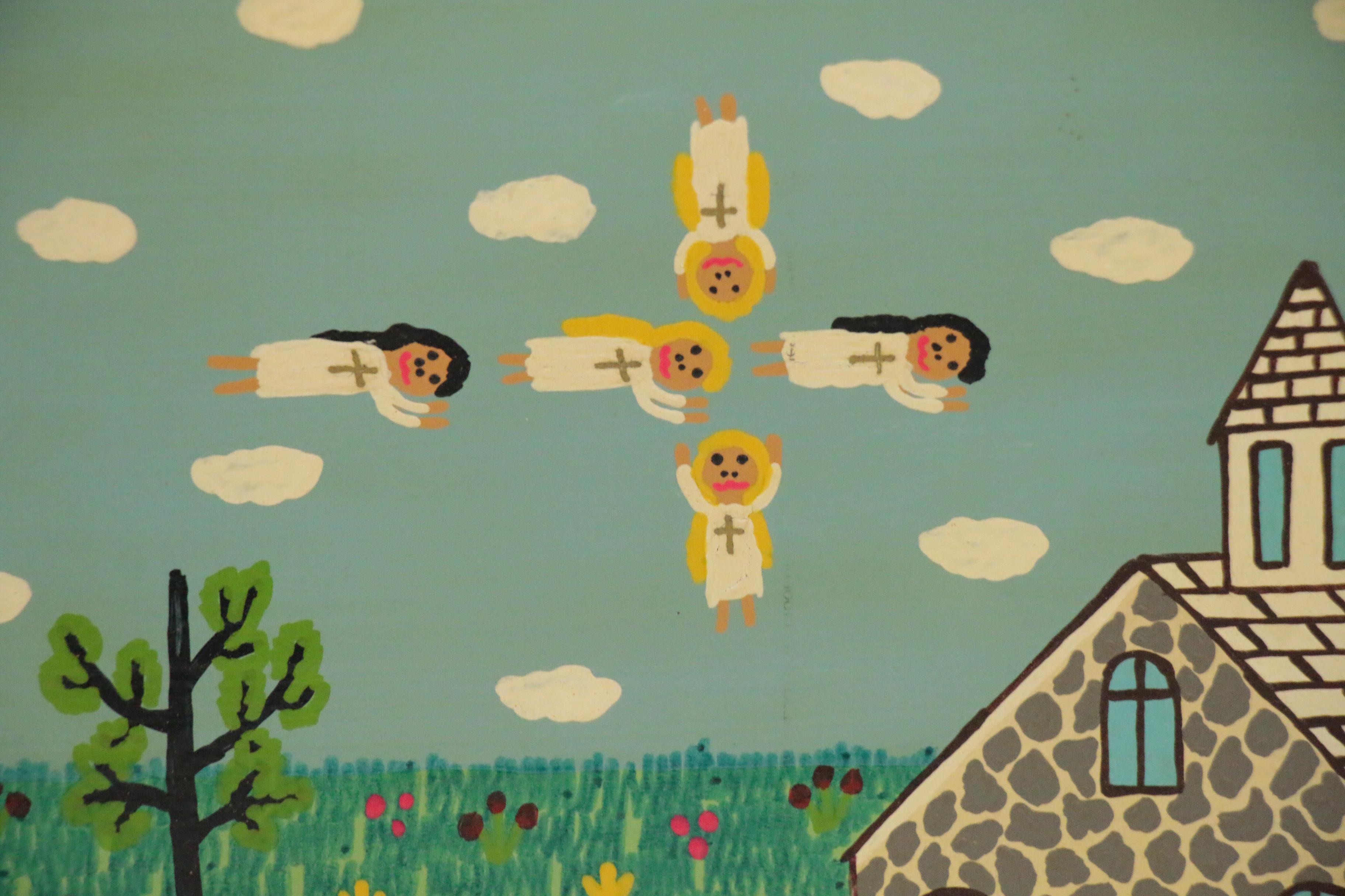 Roy Finster Folk Art Acrylic Painting "Welcome to Rock Hill Church," 1993