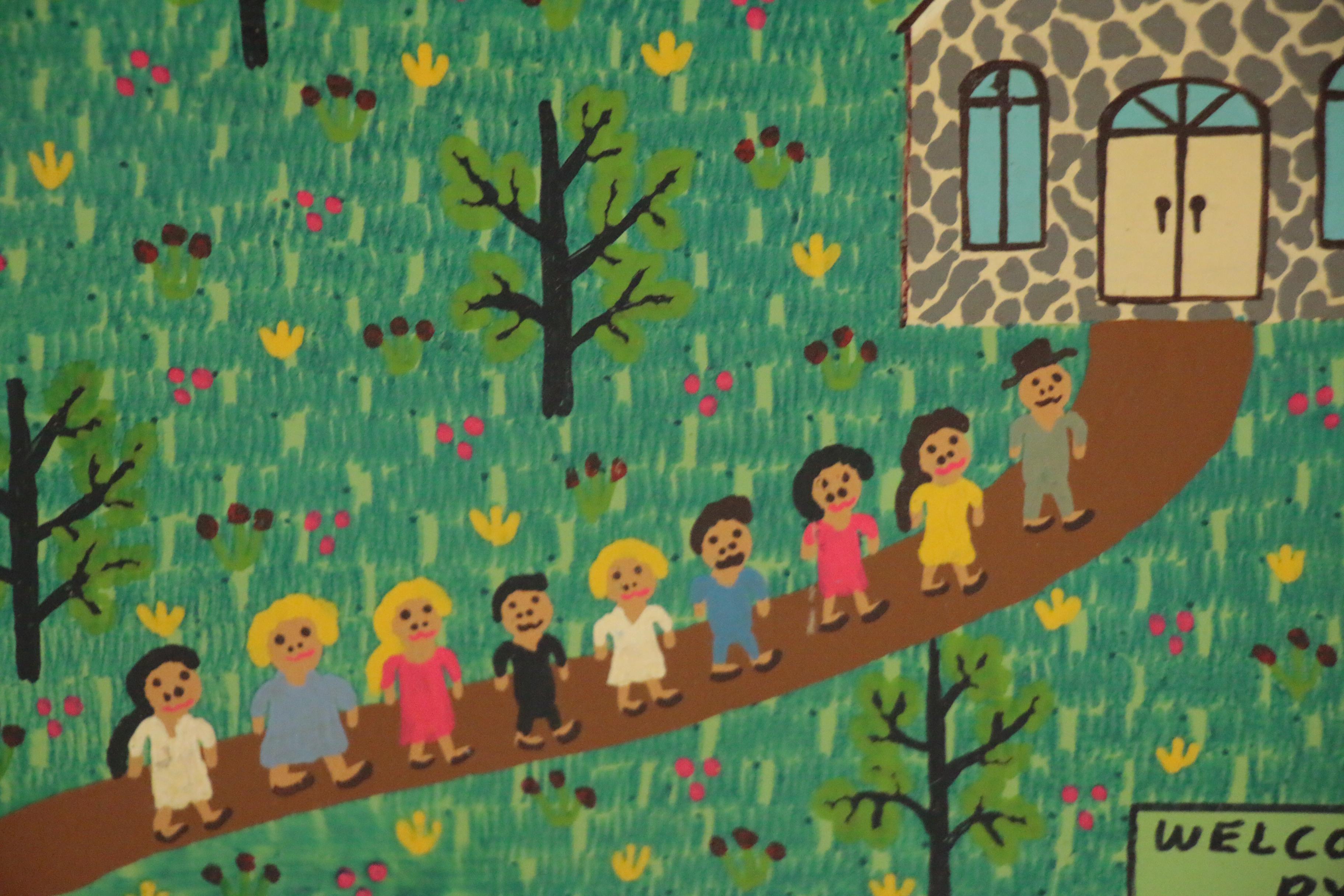 Roy Finster Folk Art Acrylic Painting "Welcome to Rock Hill Church," 1993