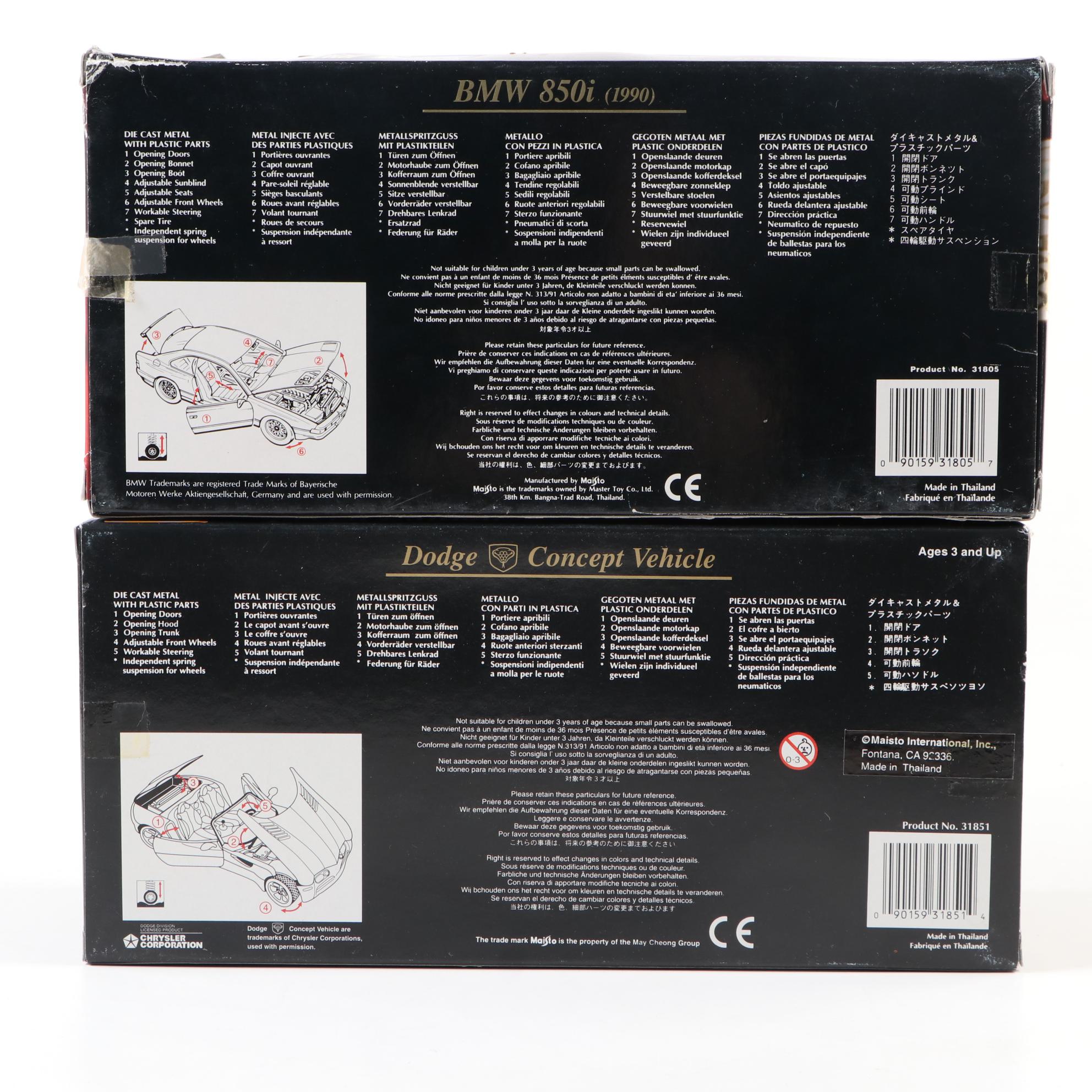 Maisto BMW and Dodge Concept "Special Edition" Diecast Cars in Packaging