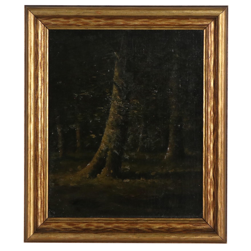 Harvey Joiner Oil Painting "Interior Woods," Late 19th Century